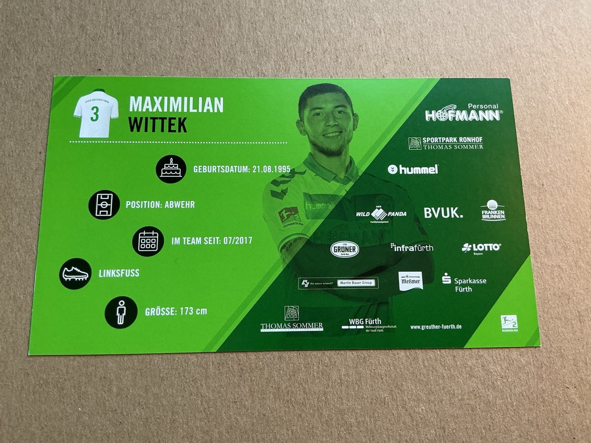 Maximilian Wittek, Germany 🇩🇪 SpVgg Greuther Fürth 2018/19 hand signed