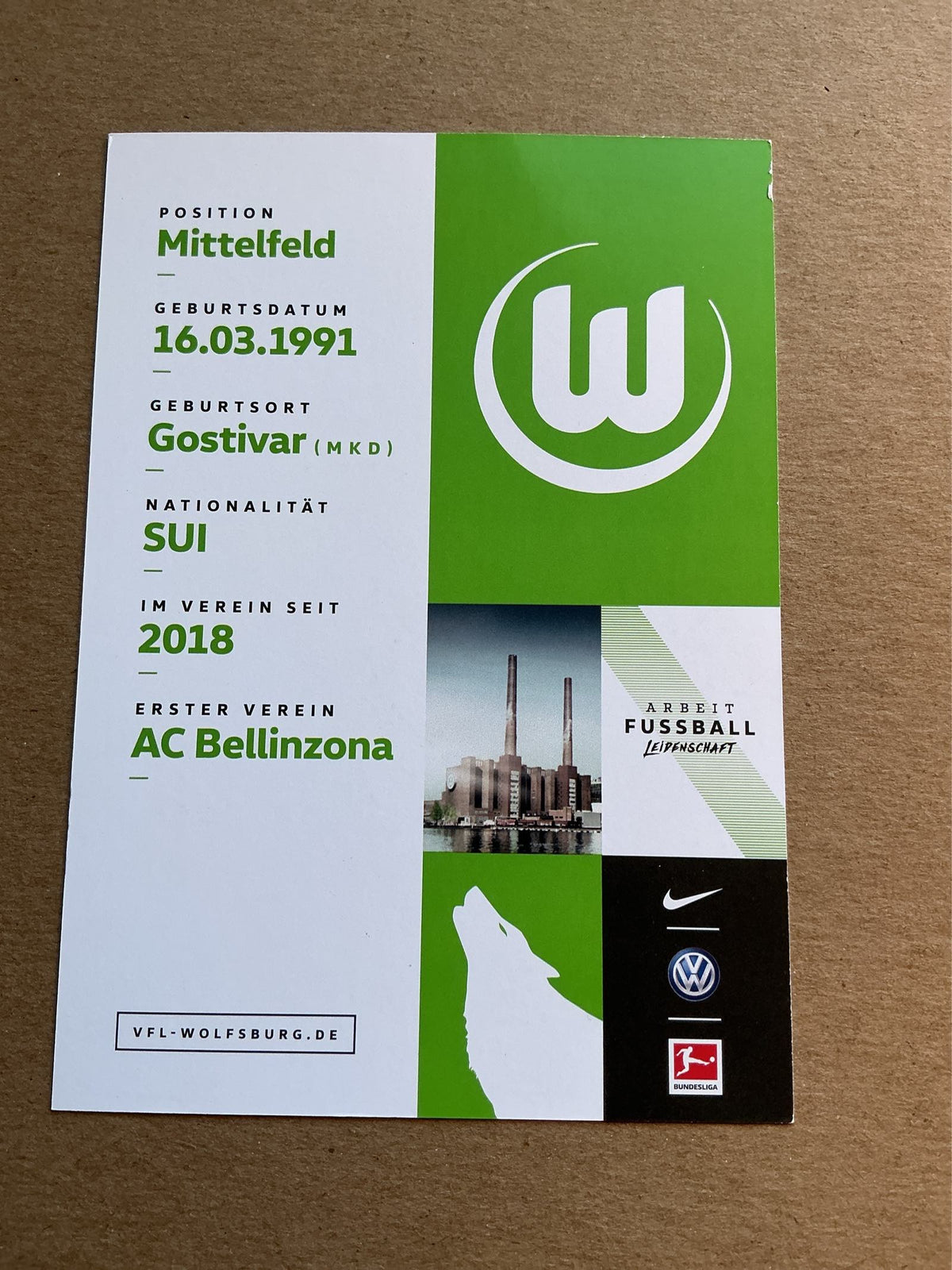 Admir Mehmedi, Switzerland 🇨🇠VfL Wolfsburg 2018/19 hand signed