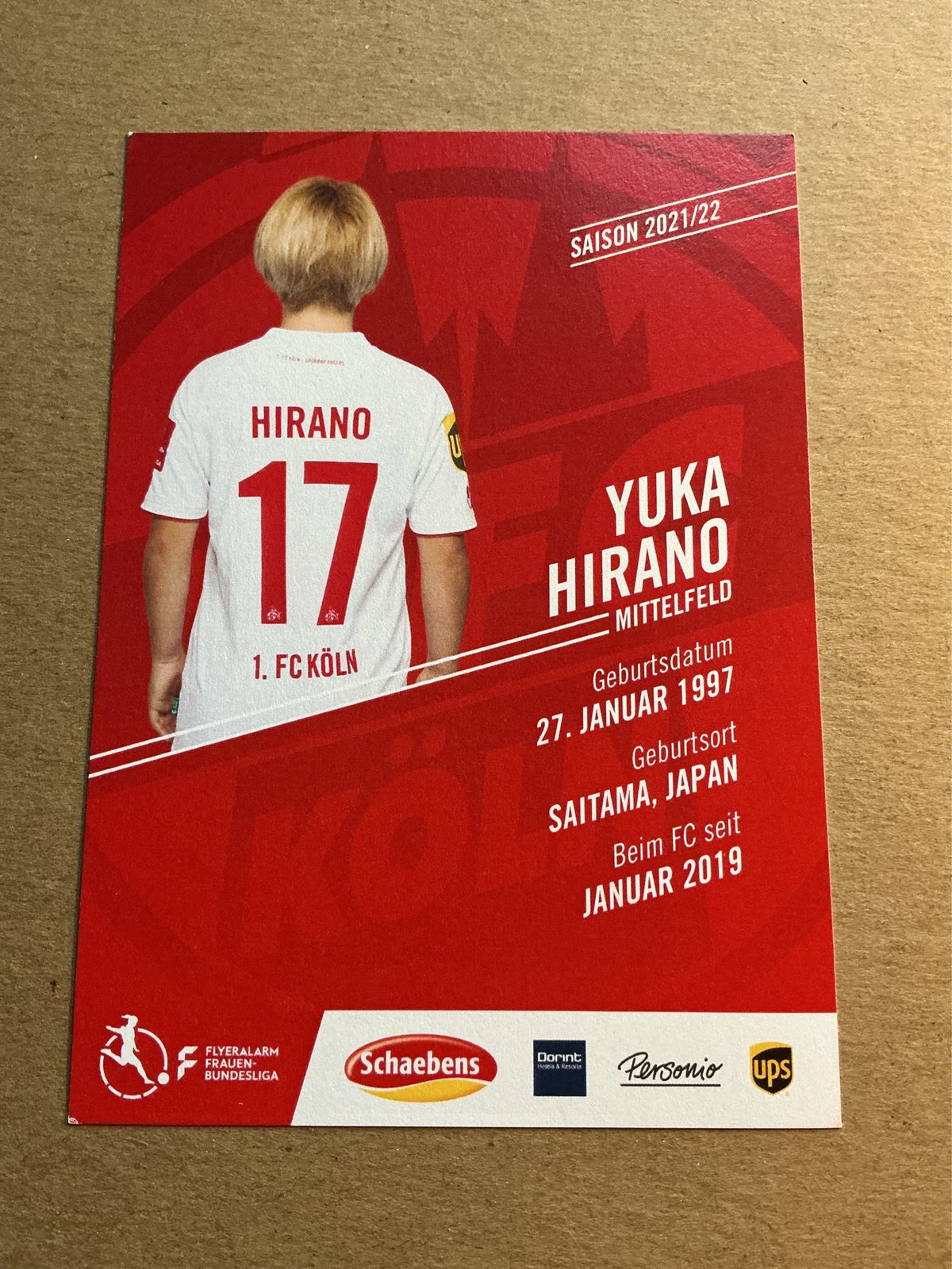 Yuka Hirano, Japan 🇯🇵 1.FC Köln 2021/22 hand signed