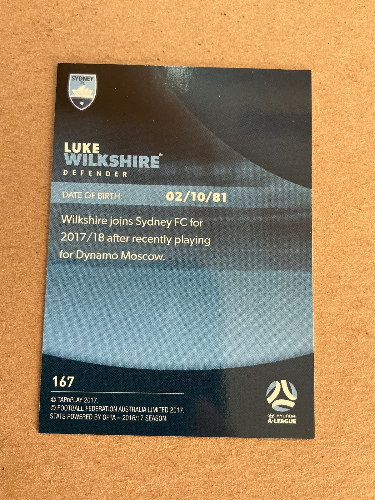 Luke Wilkshire, Australia 🇦🇺 Sydney FC 2017/18 hand signed