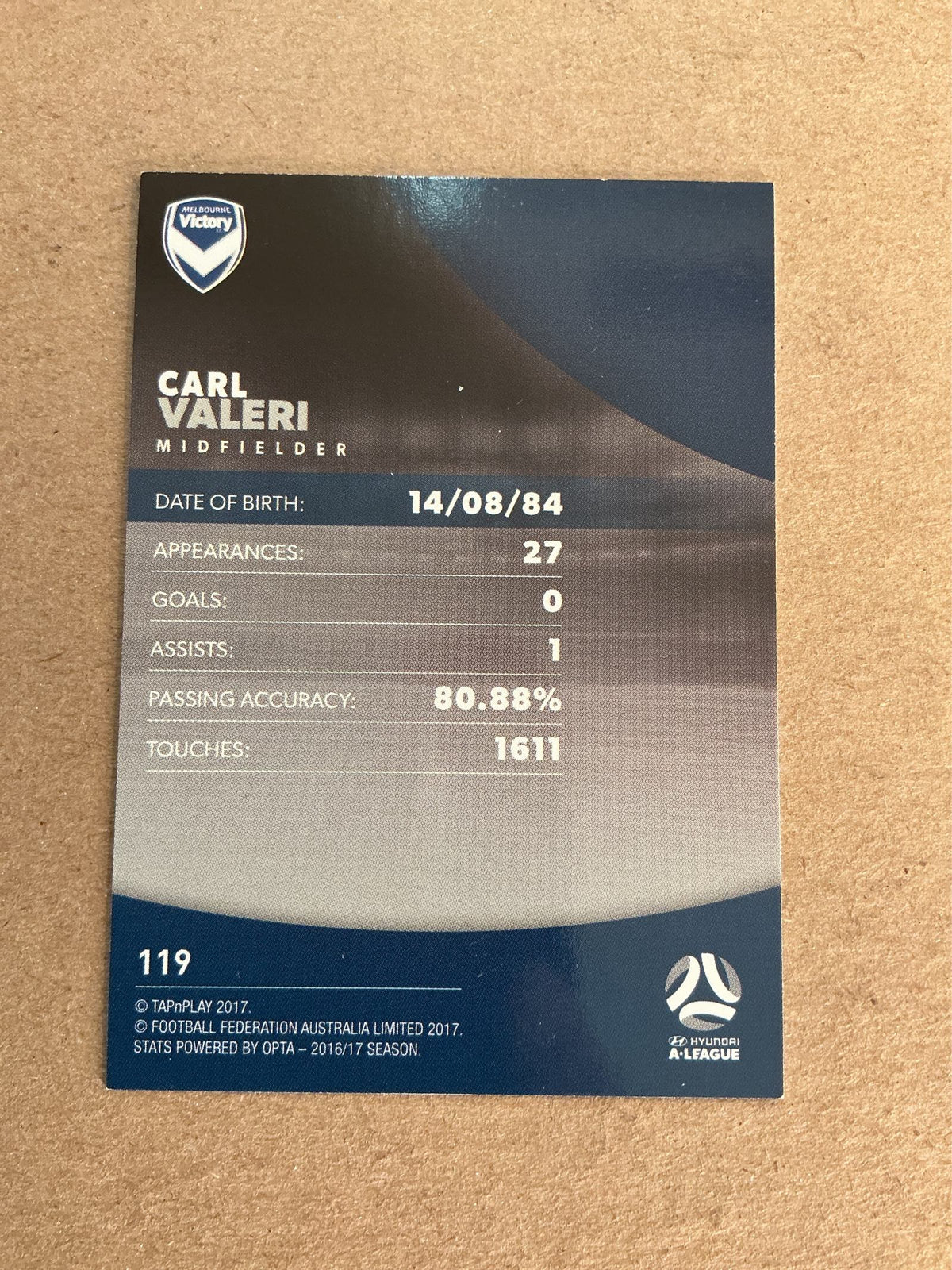 Carl Valeri, Australia 🇦🇺 Melbourne Victory 2017/18 hand signed
