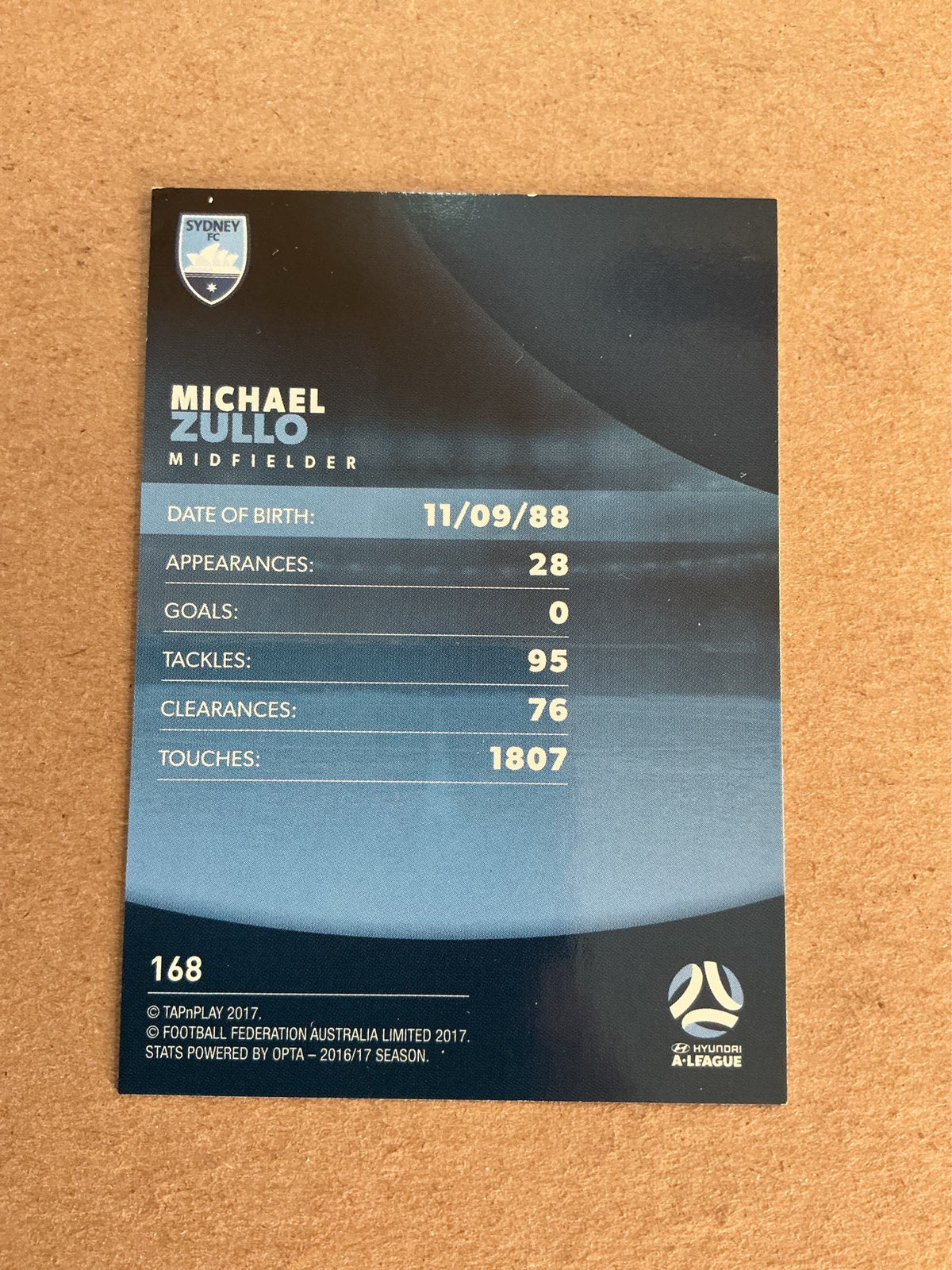 Michael Zullo, Australia 🇦🇺 Sydney FC 2017/18 hand signed
