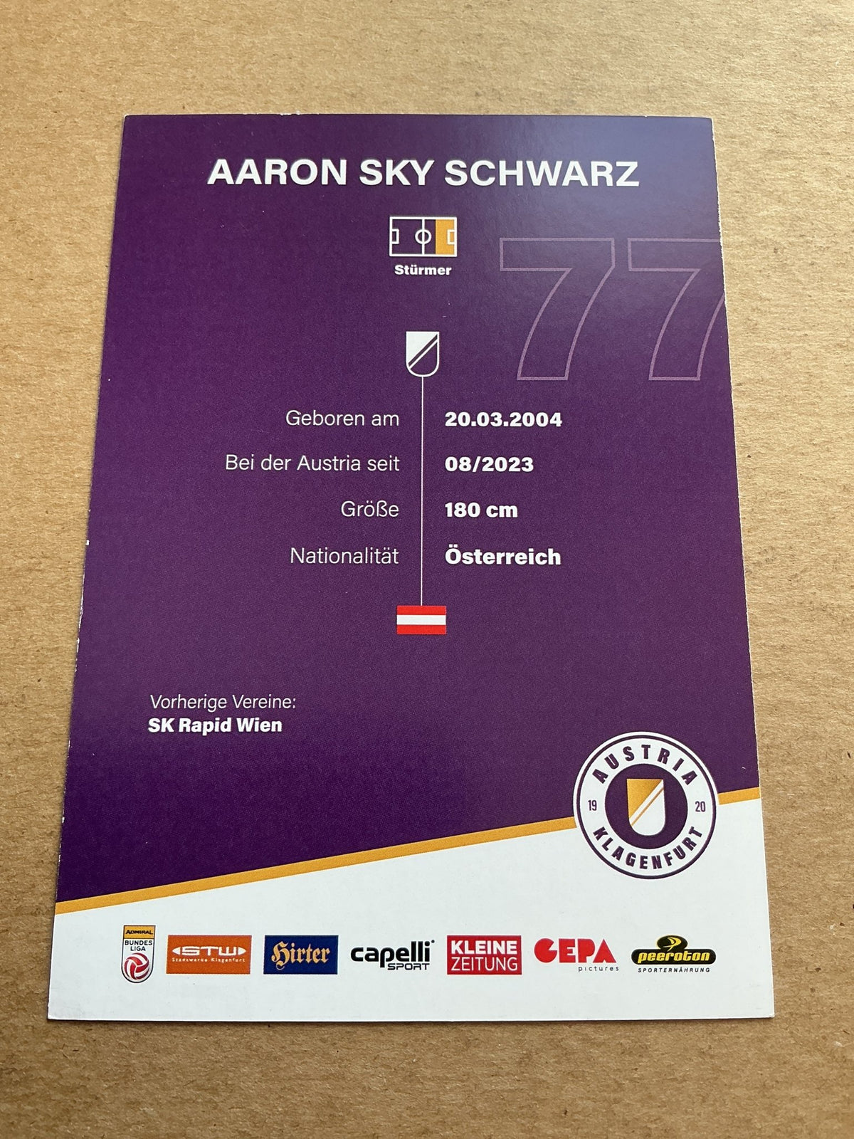 Aaron Sky Schwarz, Austria 🇦🇹 Austria Klagenfurt 2023/24 hand signed - Autographs-World