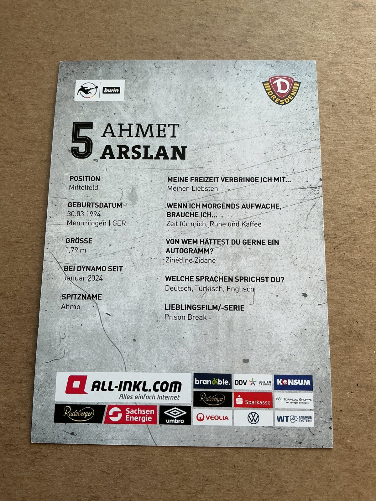 Ahmet Arslan, Germany 🇩🇪 Dynamo Dresden 2023/24 hand signed - Autographs-World