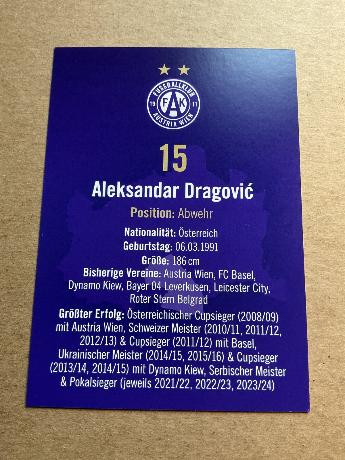 Aleksandar Dragovic, Austria ๐ฆ๐น Austria Wien 2024/25 hand signed - Autographs-World