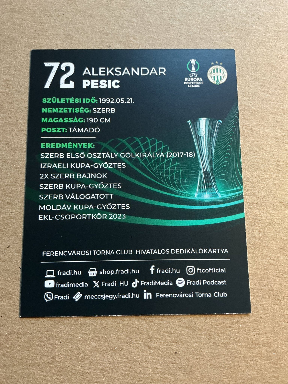 Aleksandar Pesic, Serbia 🇷🇸 Ferencváros TC 2023/24 hand signed - Autographs-World