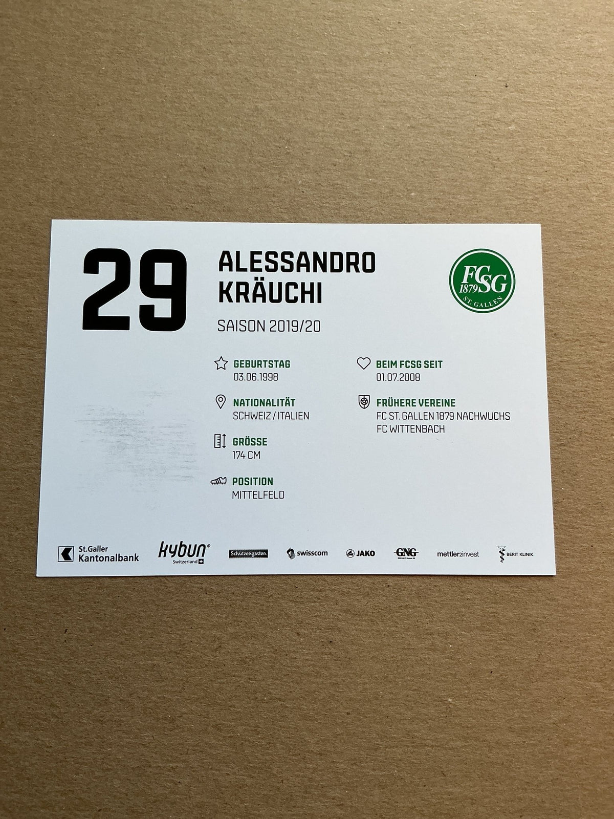 Alessandro Kräuchi, Switzerland 🇨🇭 FC St. Gallen 2019/20 hand signed - Autographs-World