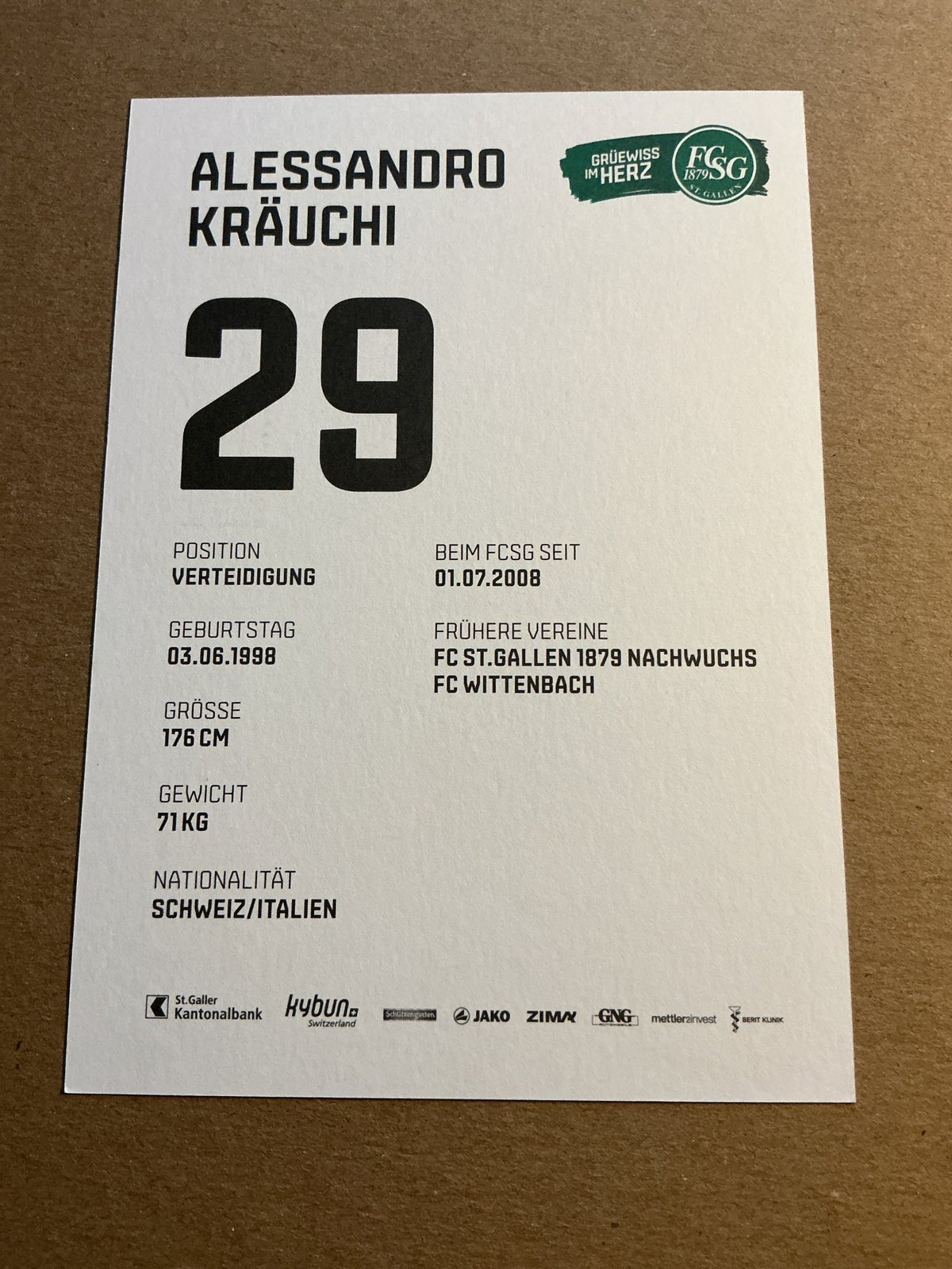 Alessandro Kräuchi, Switzerland 🇨🇭 FC St. Gallen 2021/22 hand signed - Autographs-World