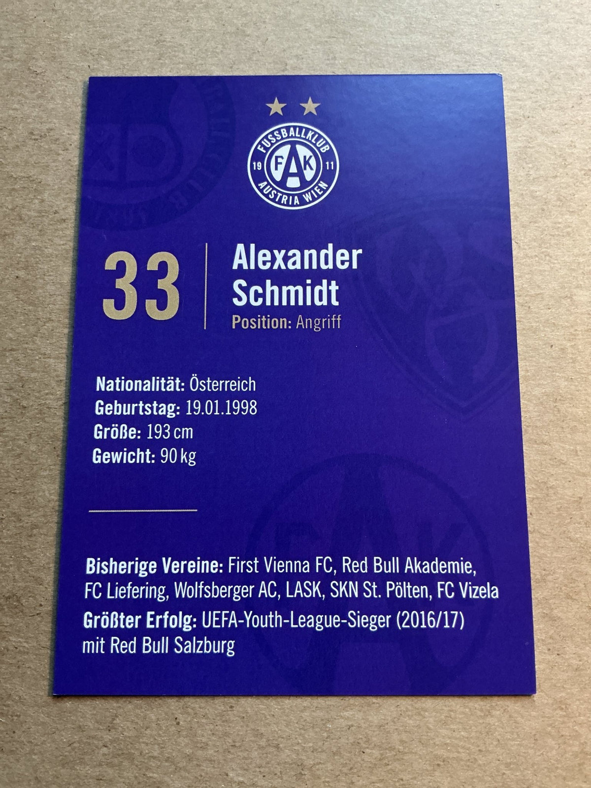 Alexander Schmidt, Austria 🇦🇹 FK Austria Wien 2023/24 hand signed - Autographs-World