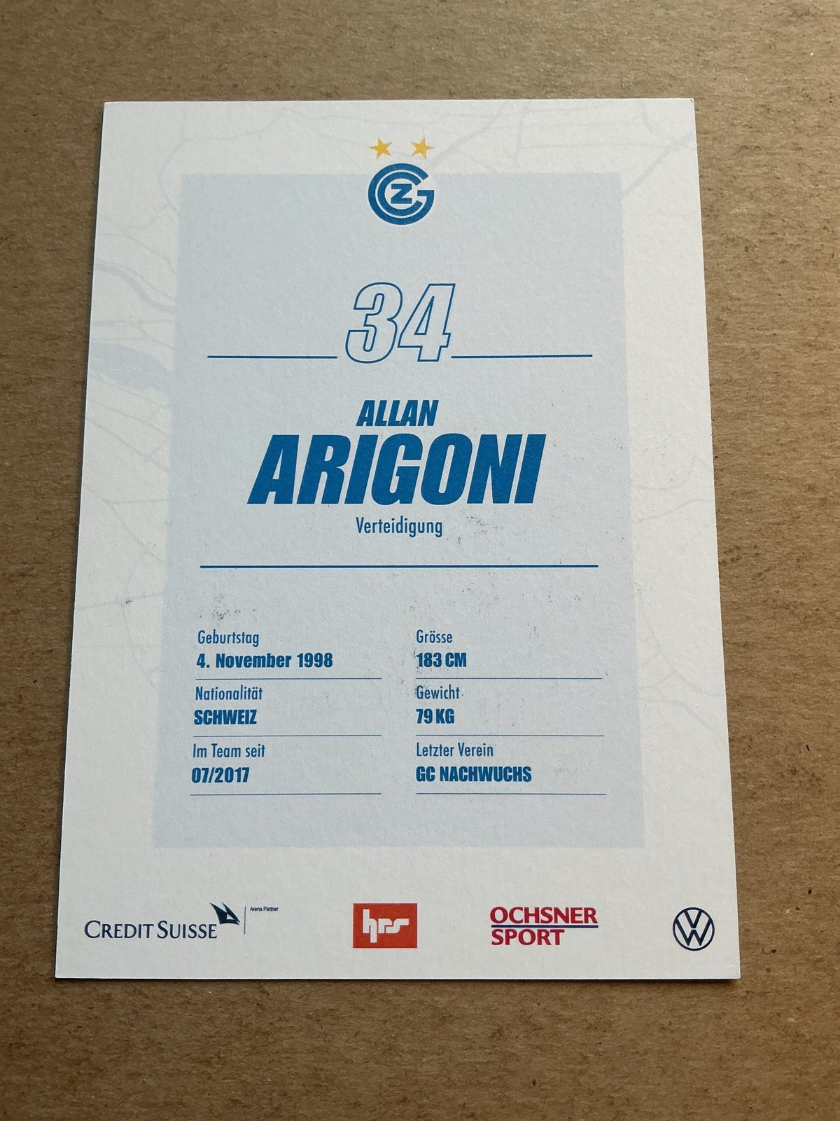 Allan Arigoni, Switzerland 🇨🇭 Grasshopper Club Zürich 2020/21 hand signed - Autographs-World