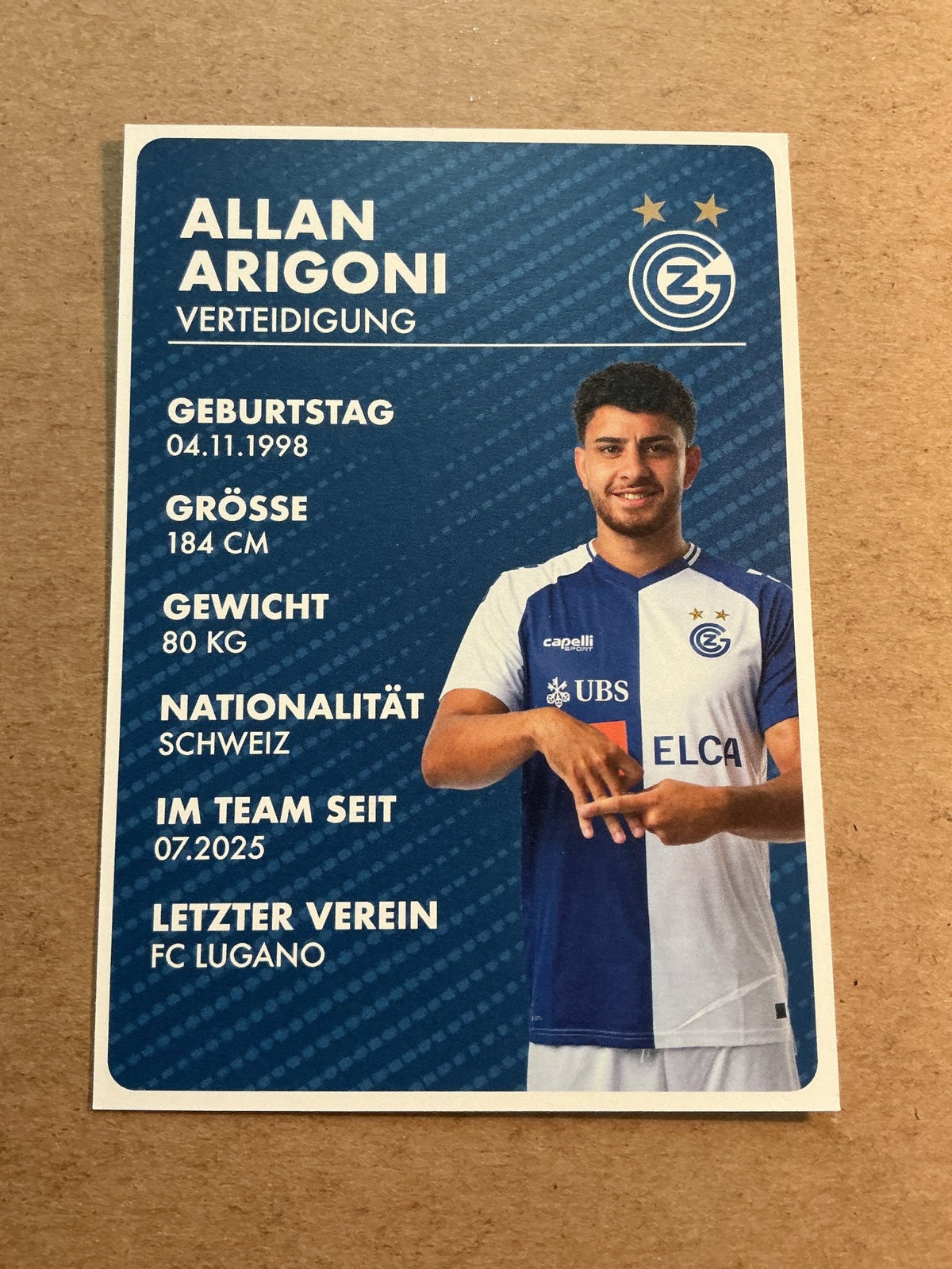 Allan Arigoni, Switzerland 🇨🇭 Grasshopper Zürich 2025/26 hand signed - Autographs-World