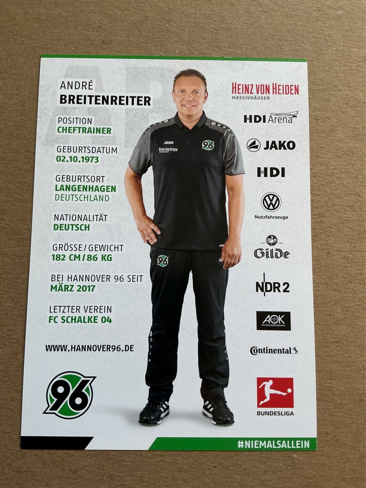 André Breitenreiter, Germany 🇩🇪 Hannover 96 2017/18 hand signed - Autographs-World