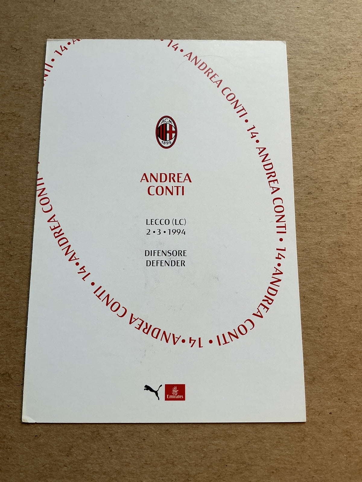Andrea Conti, Italy ๐ฎ๐น AC Milan 2020/21 hand signed - Autographs-World