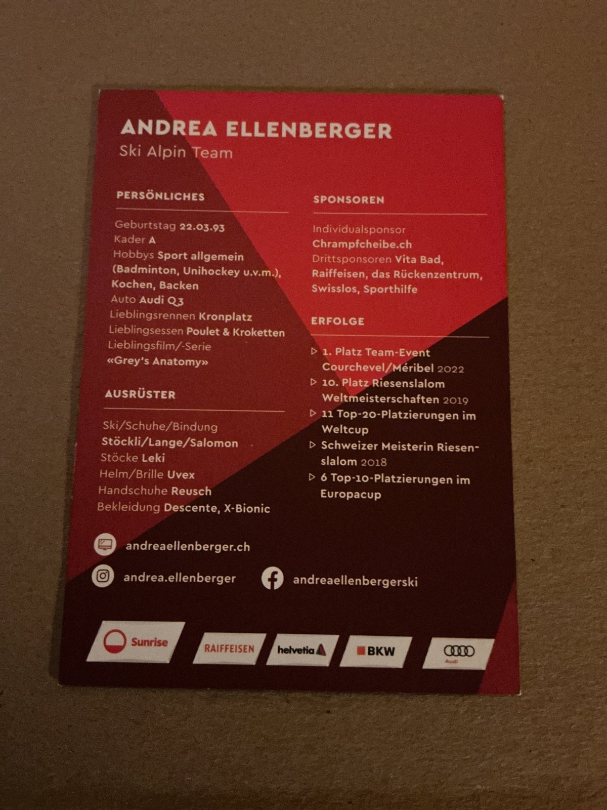 Andrea Ellenberger, Switzerland 🇨🇠Alpin 2023/24 hand signed - Autographs-World