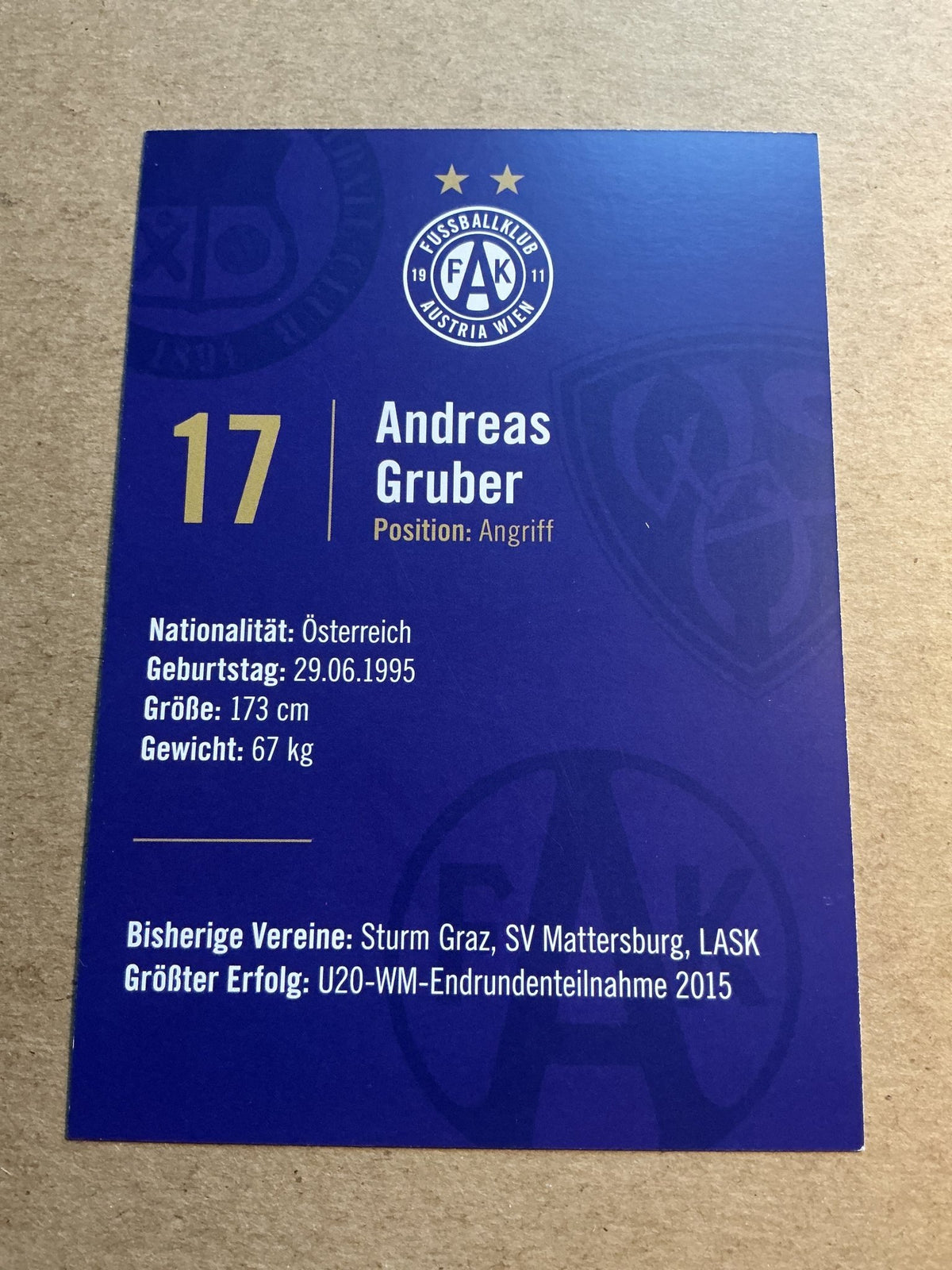 Andreas Gruber, Austria 🇦🇹 FK Austria Wien 2023/24 hand signed - Autographs-World