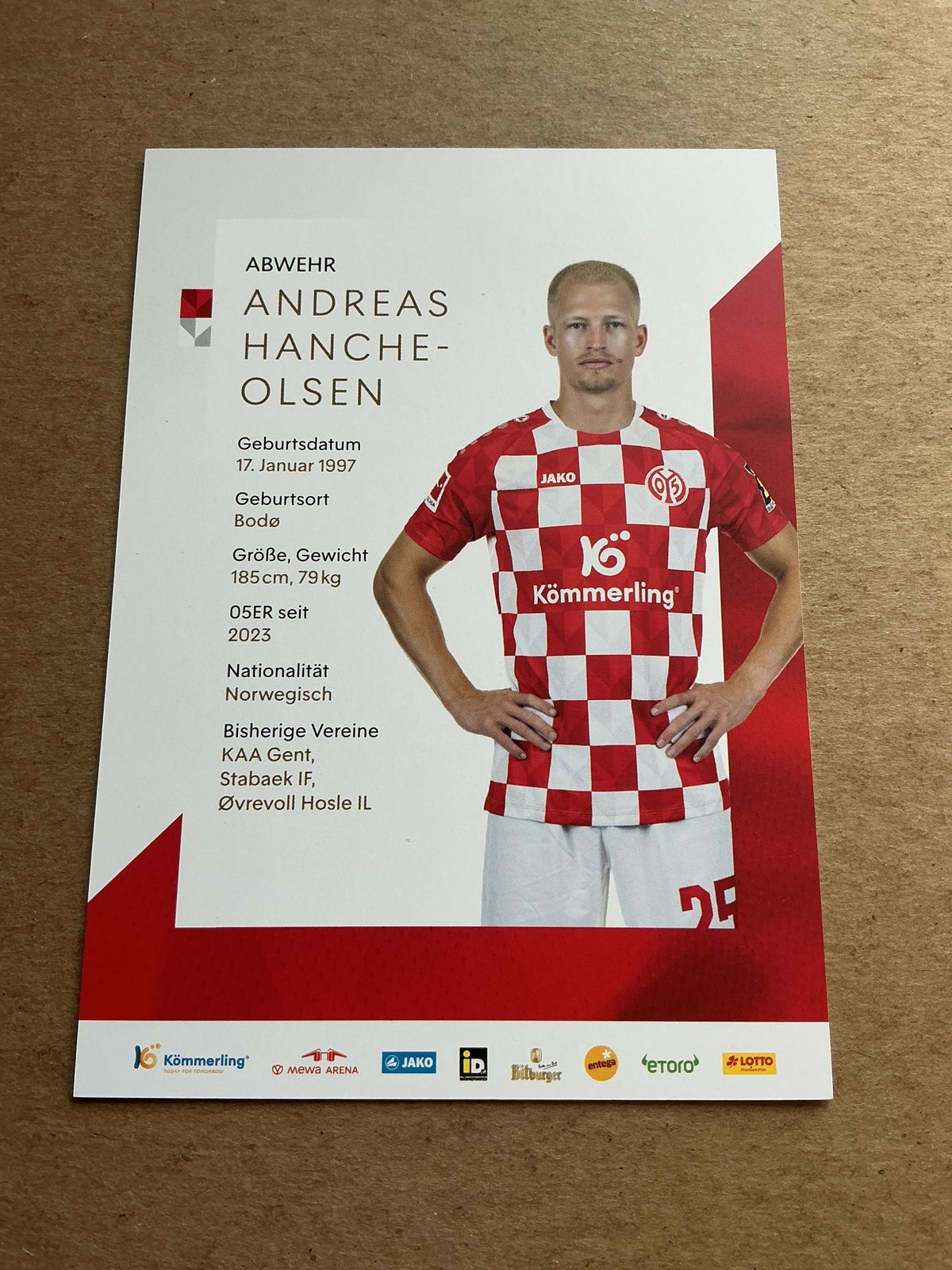 Andreas Hanche-Olsen, Norway 🇳🇴 FSV Mainz 05 2023/24 hand signed - Autographs-World