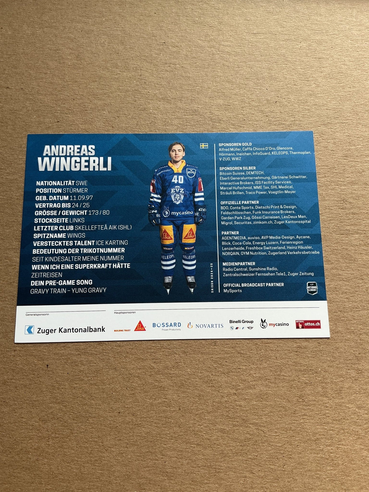 Andreas Wingerli, Sweden 🇸🇪 EV Zug 2024/25 hand signed - Autographs-World