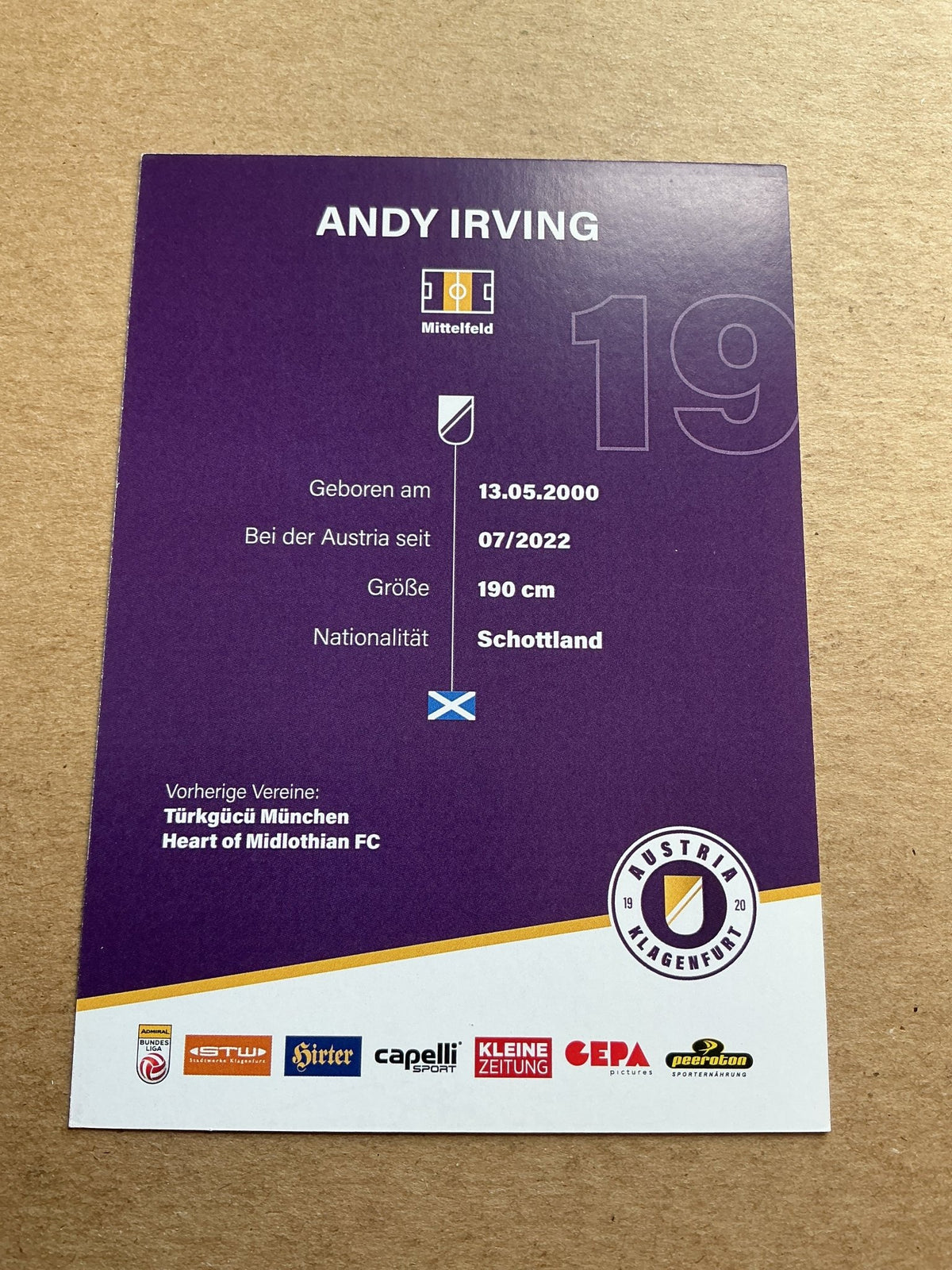 Andy Irving, Scotland 🏴 Austria Klagenfurt 2023/24 hand signed - Autographs-World