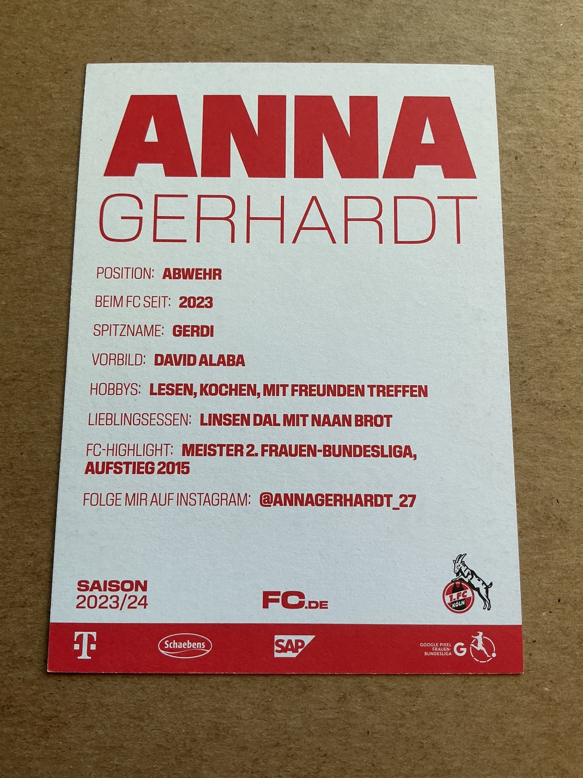 Anna Gerhardt, Germany 🇩🇪 1.FC Köln 2023/24 hand signed - Autographs-World