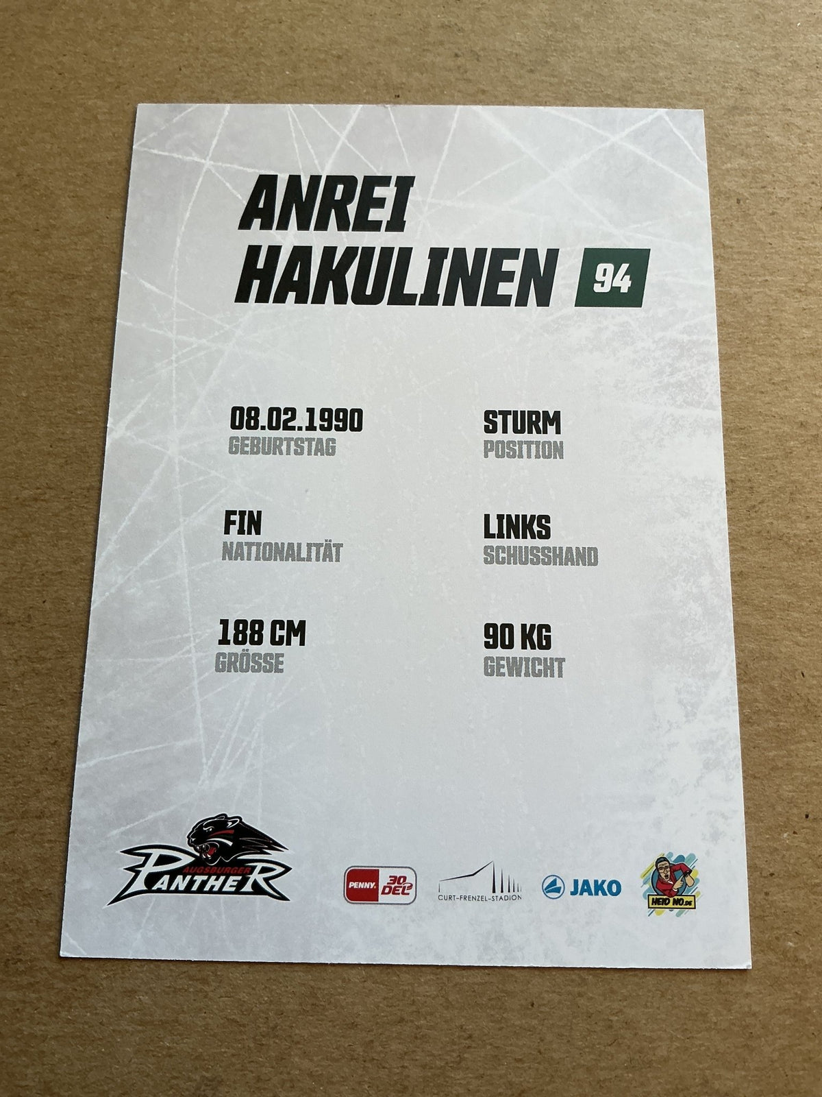Anrei Hakulinen, Finland 🇫🇮 Augsburg Panther 2023/24 hand signed - Autographs-World