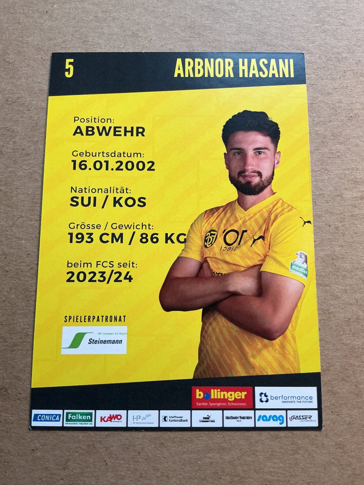 Arbnor Hasani, Switzerland 🇨🇠FC Schaffhausen 2023/24 hand signed - Autographs-World