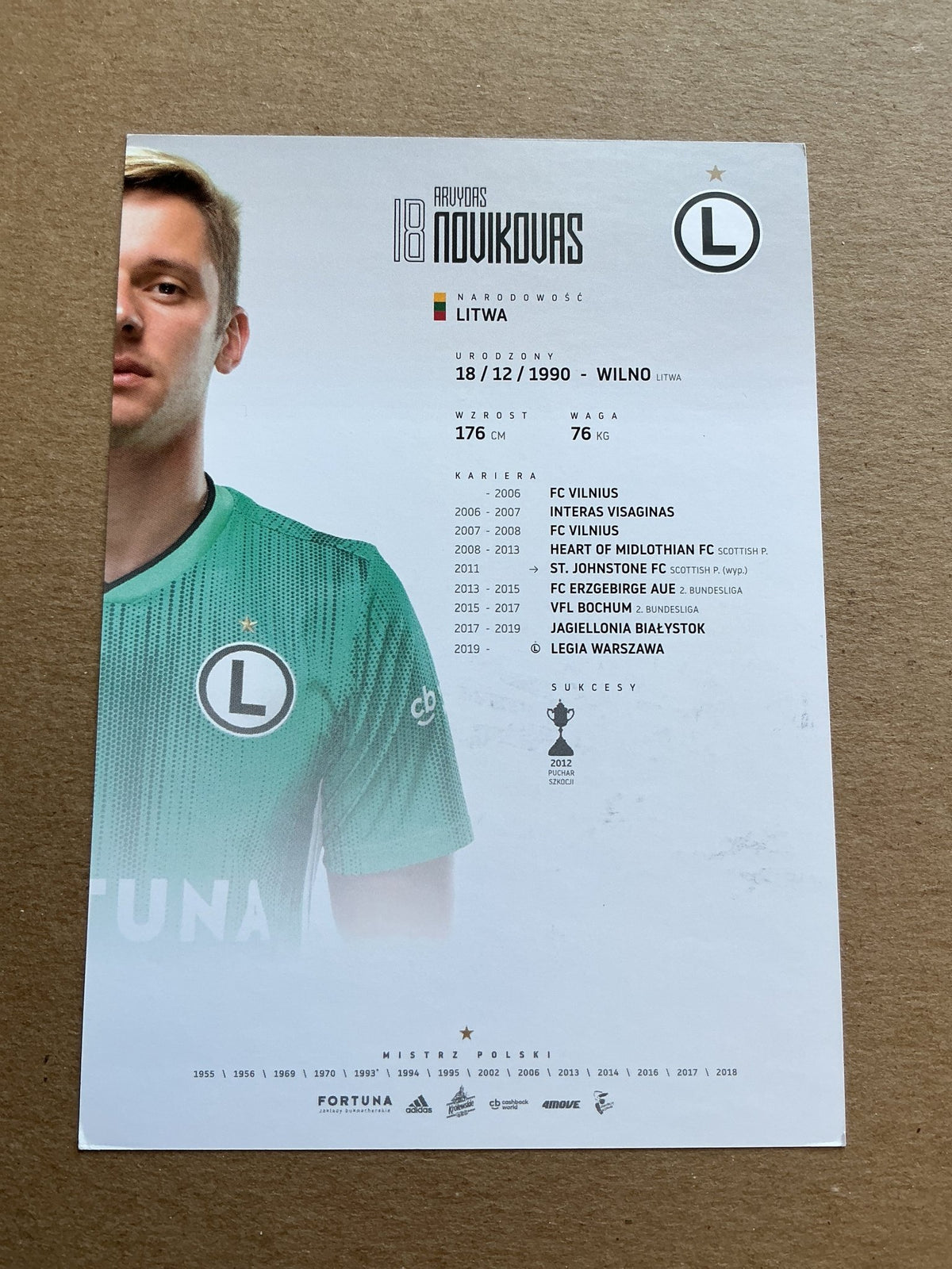 Arvydas Novikovas, Lithuania ๐ฑ๐น Legia Warszawa 2019/20 hand signed - Autographs-World