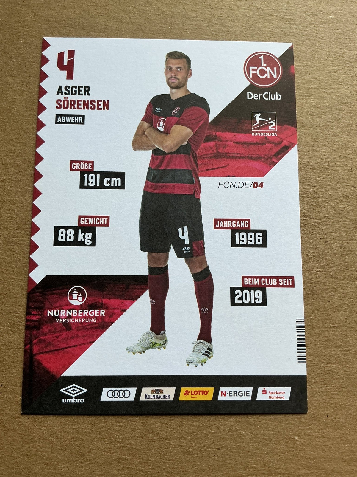 Asger Sörensen, Denmark 🇩🇰 1.FC Nürnberg 2020/21 hand signed - Autographs-World