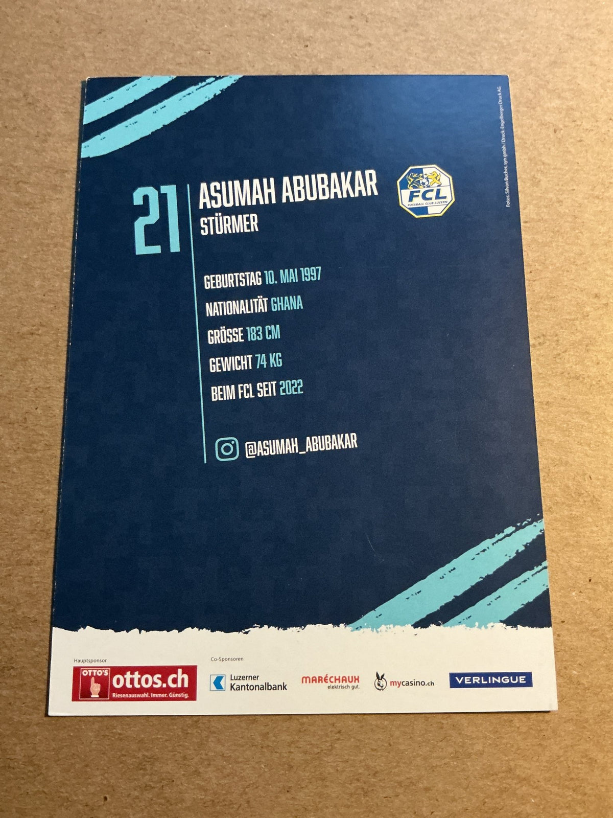 Asumah Abubakar, Ghana π¬π FC Luzern 2022/23 hand signed - Autographs-World