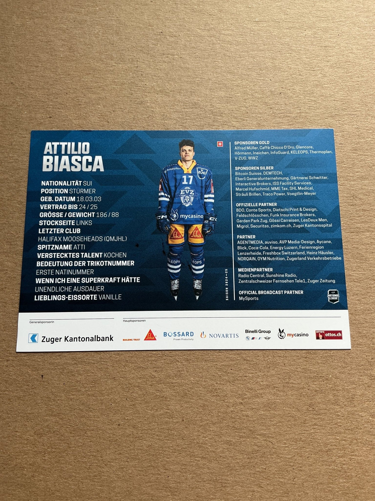 Attilio Biasca, Switzerland 🇨🇠EV Zug 2024/25 hand signed - Autographs-World