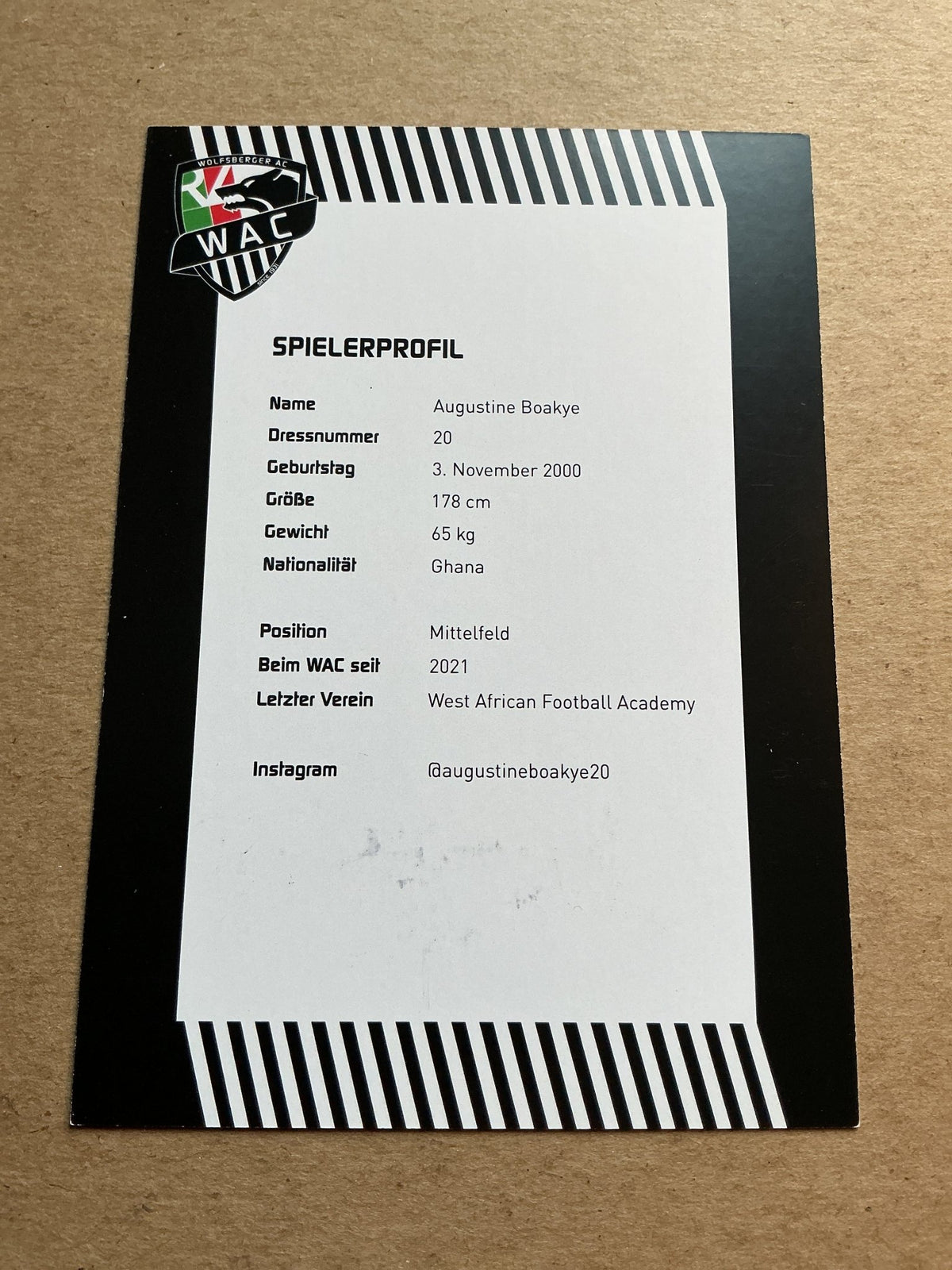 Augustine Boakye, Ghana 🇬🇠Wolfsberger AC 2023/24 hand signed - Autographs-World