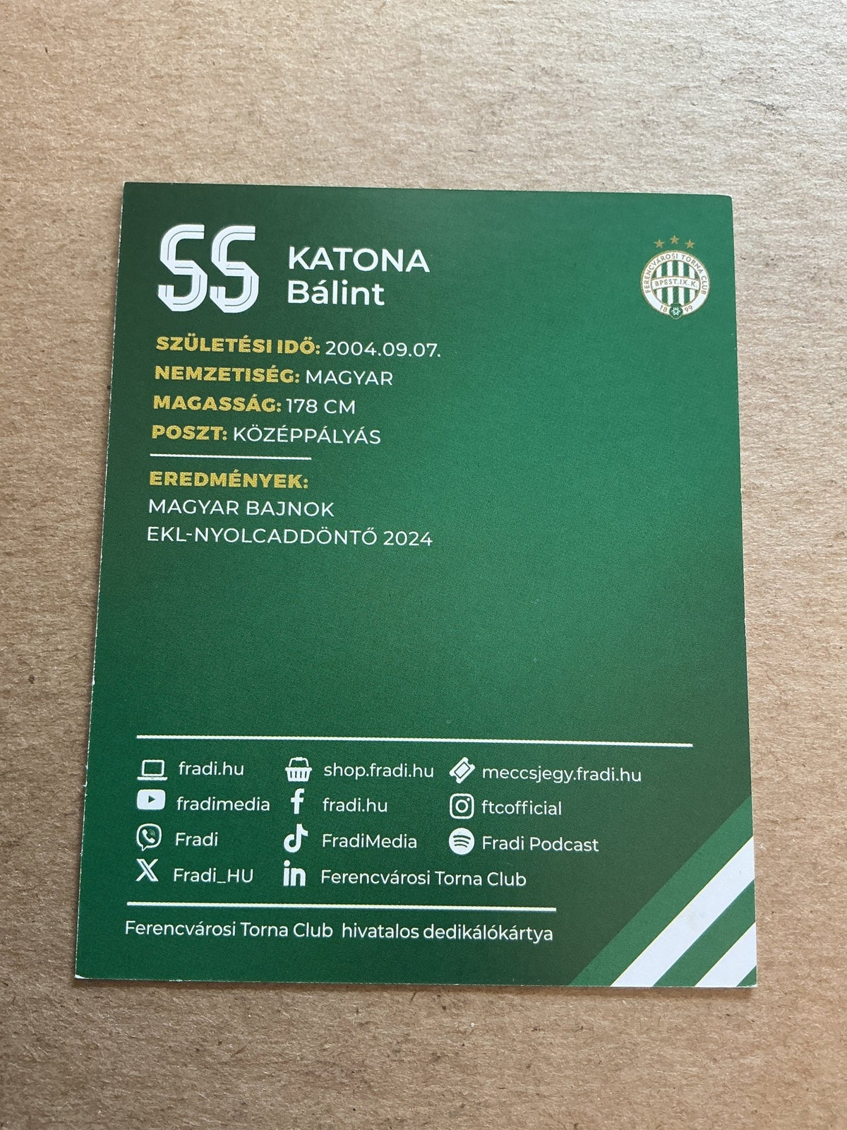 Balint Katona, Hungary ๐ญ๐บ Ferencvaros TC 2024/25 hand signed - Autographs-World