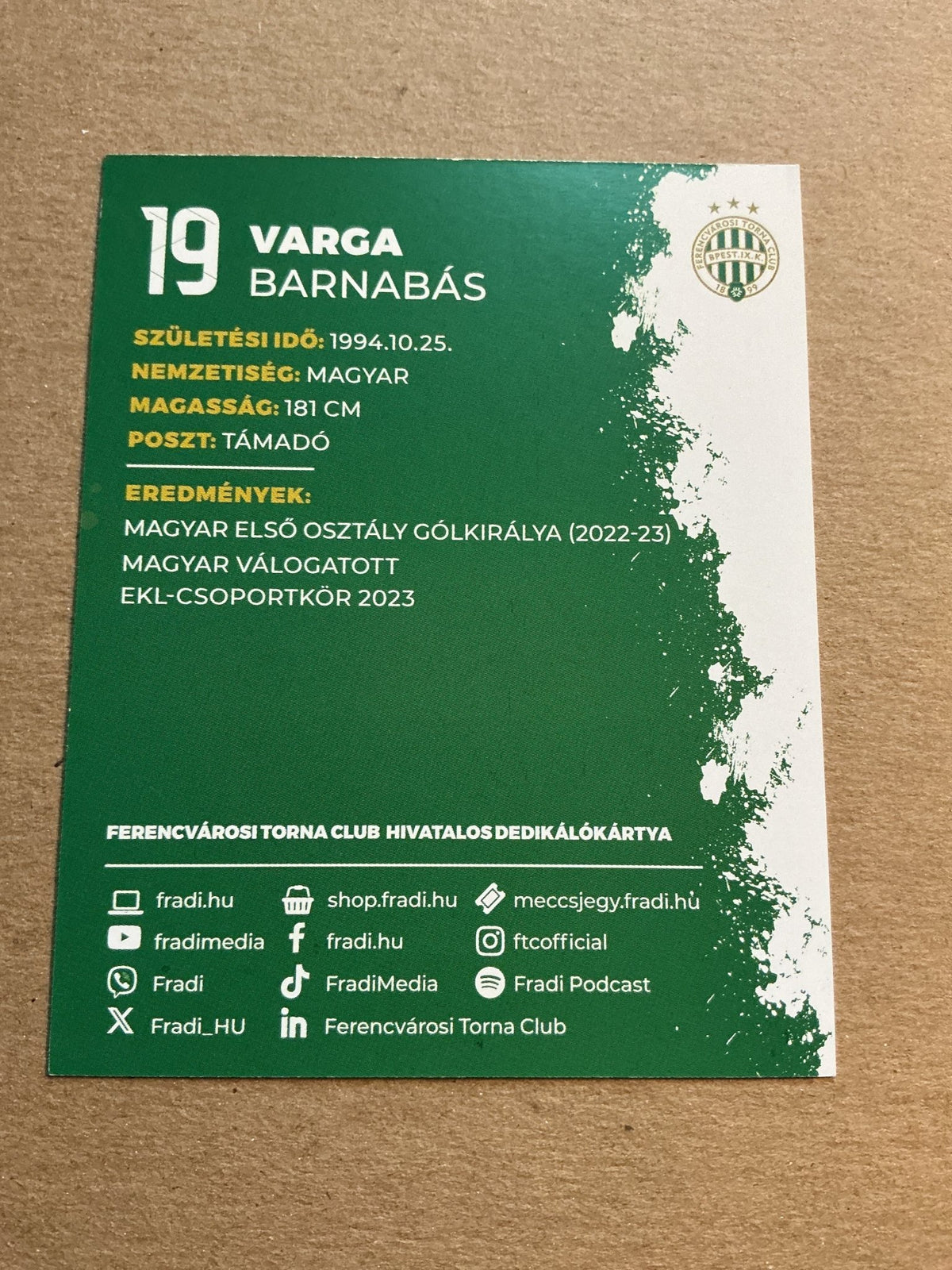 Barnabás Varga, Hungary 🇭🇺 Ferencváros TC 2023/24 hand signed - Autographs-World