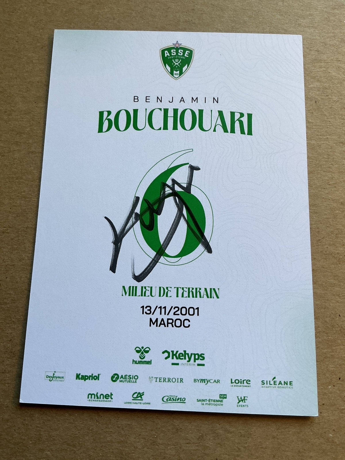Benjamin Bouchouari, Morocco 🇲🇦 AS Saint-Etienne 2024/25 hand signed - Autographs-World