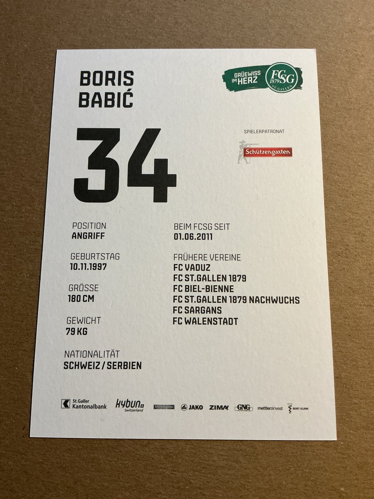 Boris Babić, Switzerland 🇨🇭 FC St. Gallen 2021/22 hand signed - Autographs-World