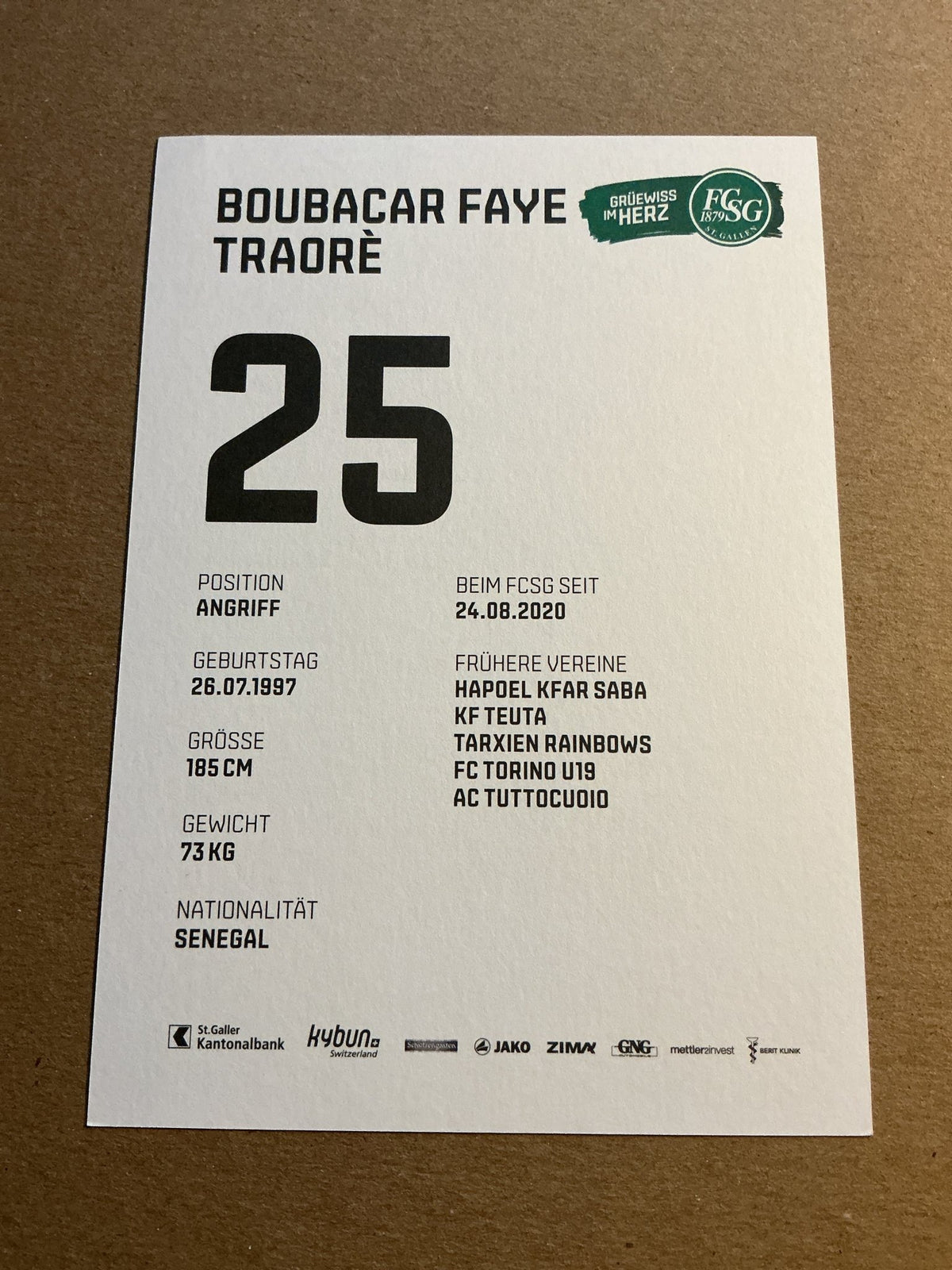 Boubacar Faye Traoré, Senegal 🇸🇳 FC St. Gallen 2021/22 hand signed - Autographs-World