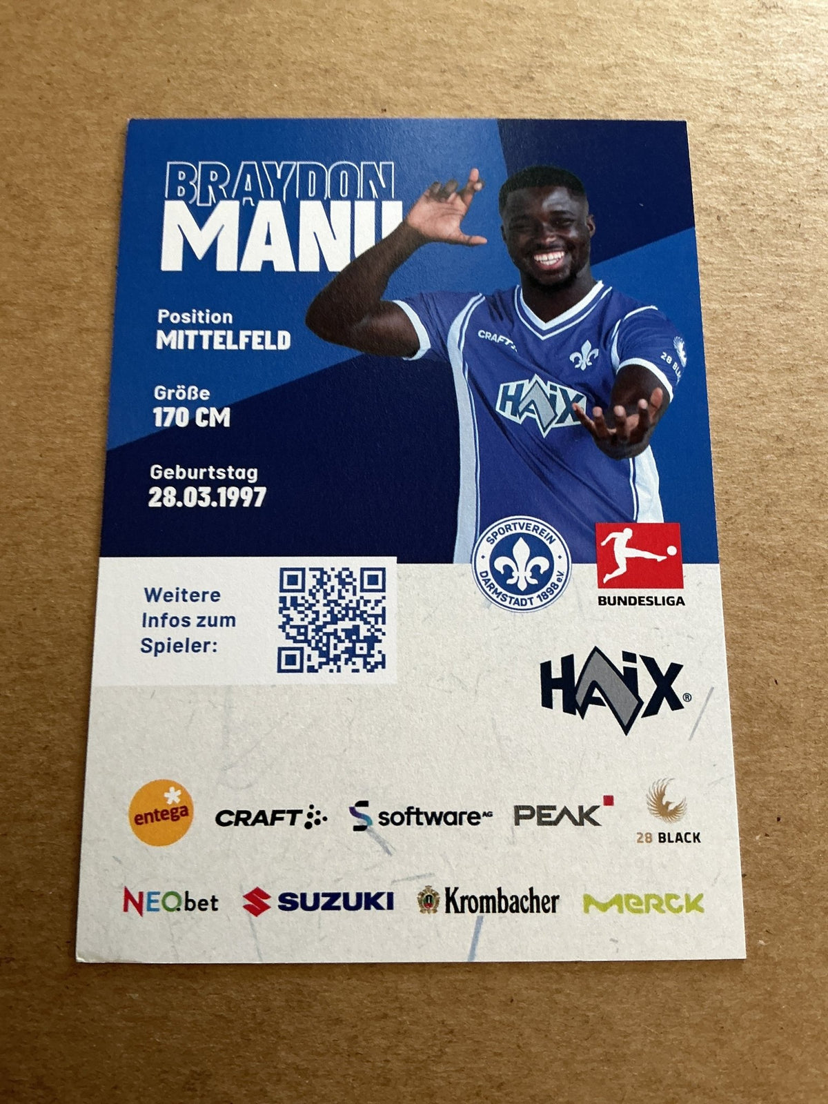Brayden Manu, Germany 🇩🇪 SV Darmstadt 98 2023/24 hand signed - Autographs-World