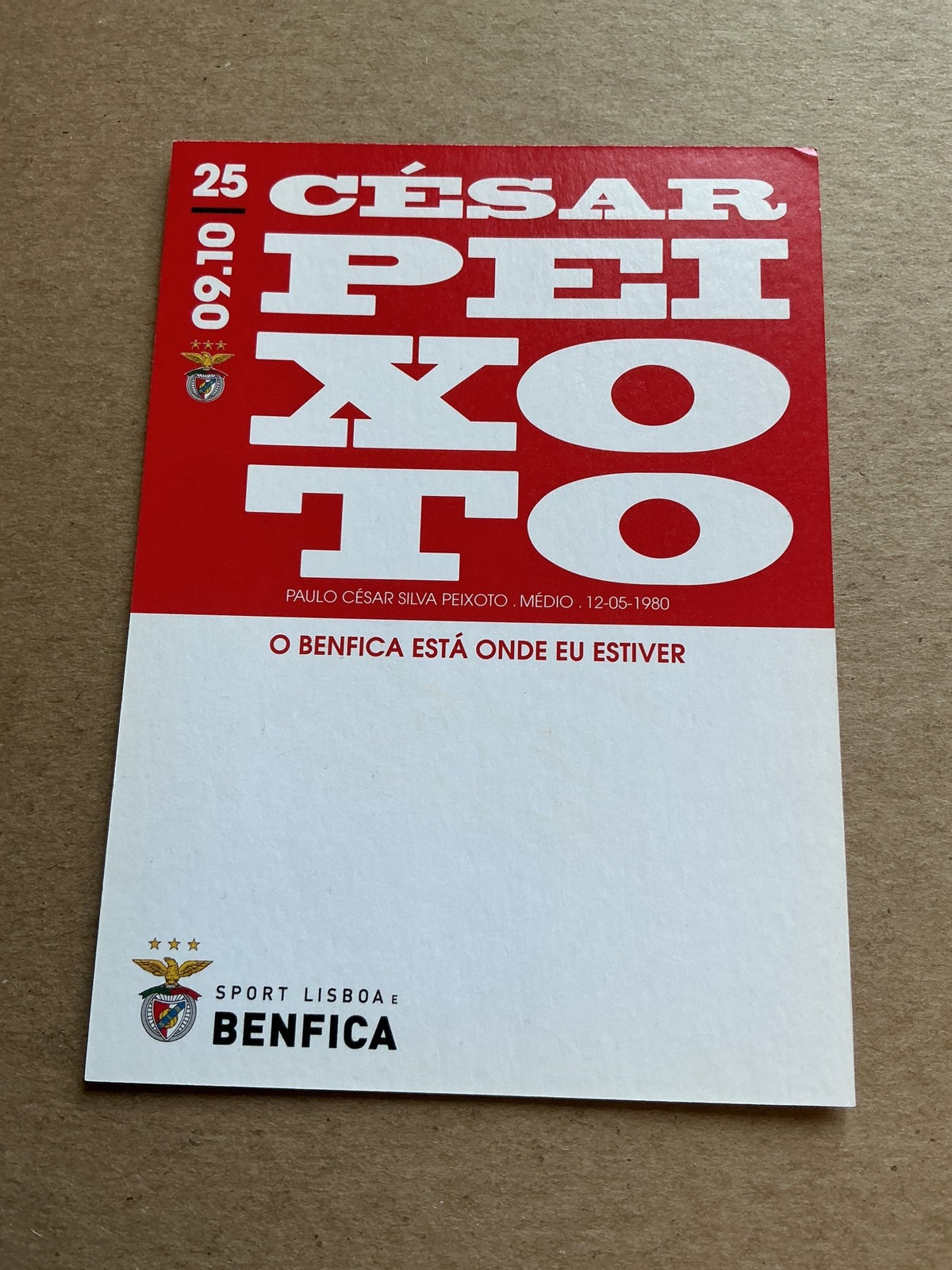 Cesar Peixoto, Portugal 🇵🇹 SL Benfica 2009/10 hand signed - Autographs-World