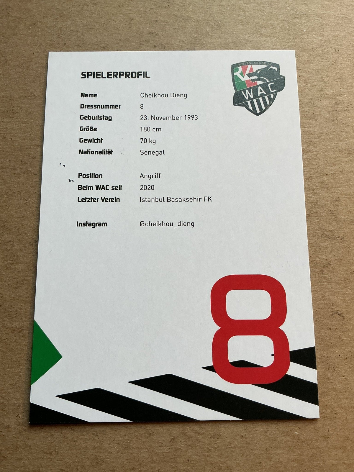 Cheikhou Dieng, Senegal 🇸🇳 Wolfsberger AC 2020/21 hand signed - Autographs-World