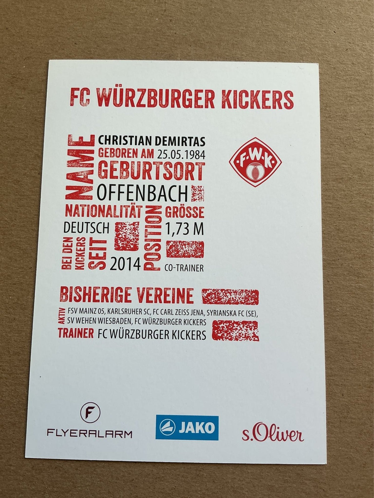 Christian Demirtas, Germany 🇩🇪 FC Würzburger Kickers 2017/18 hand signed - Autographs-World