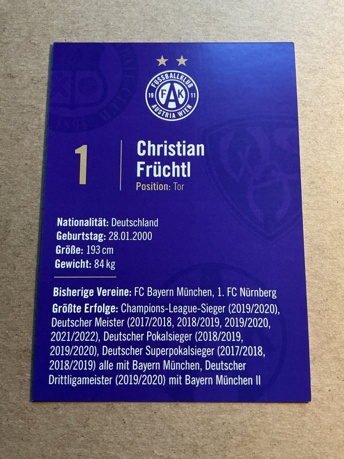 Christian Früchtl, Germany 🇩🇪 FK Austria Wien 2023/24 hand signed - Autographs-World