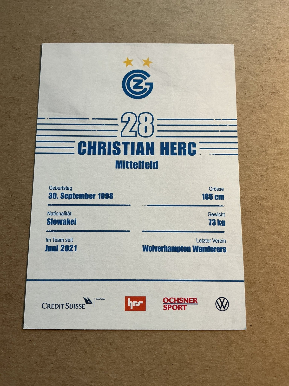 Christian Herc, Slovakia 🇸🇰 Grasshopper Club Zürich 2021/22 hand signed - Autographs-World