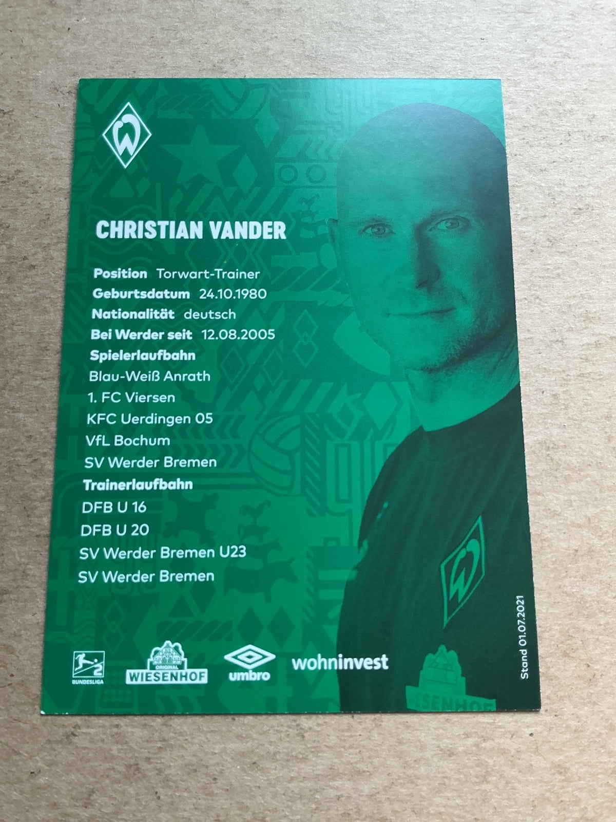 Christian Vander, Germany 🇩🇪 SV Werder Bremen 2021/22 hand signed - Autographs-World