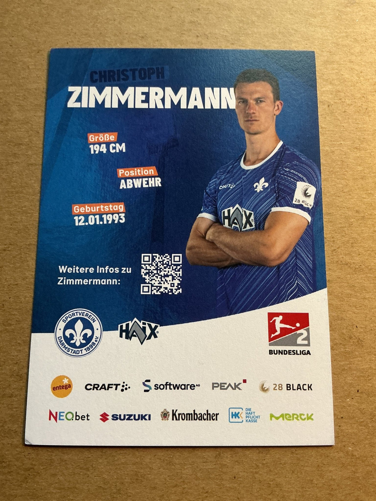 Christoph Zimmermann, Germany 🇩🇪 SV Darmstadt 98 2023/24 hand signed - Autographs-World