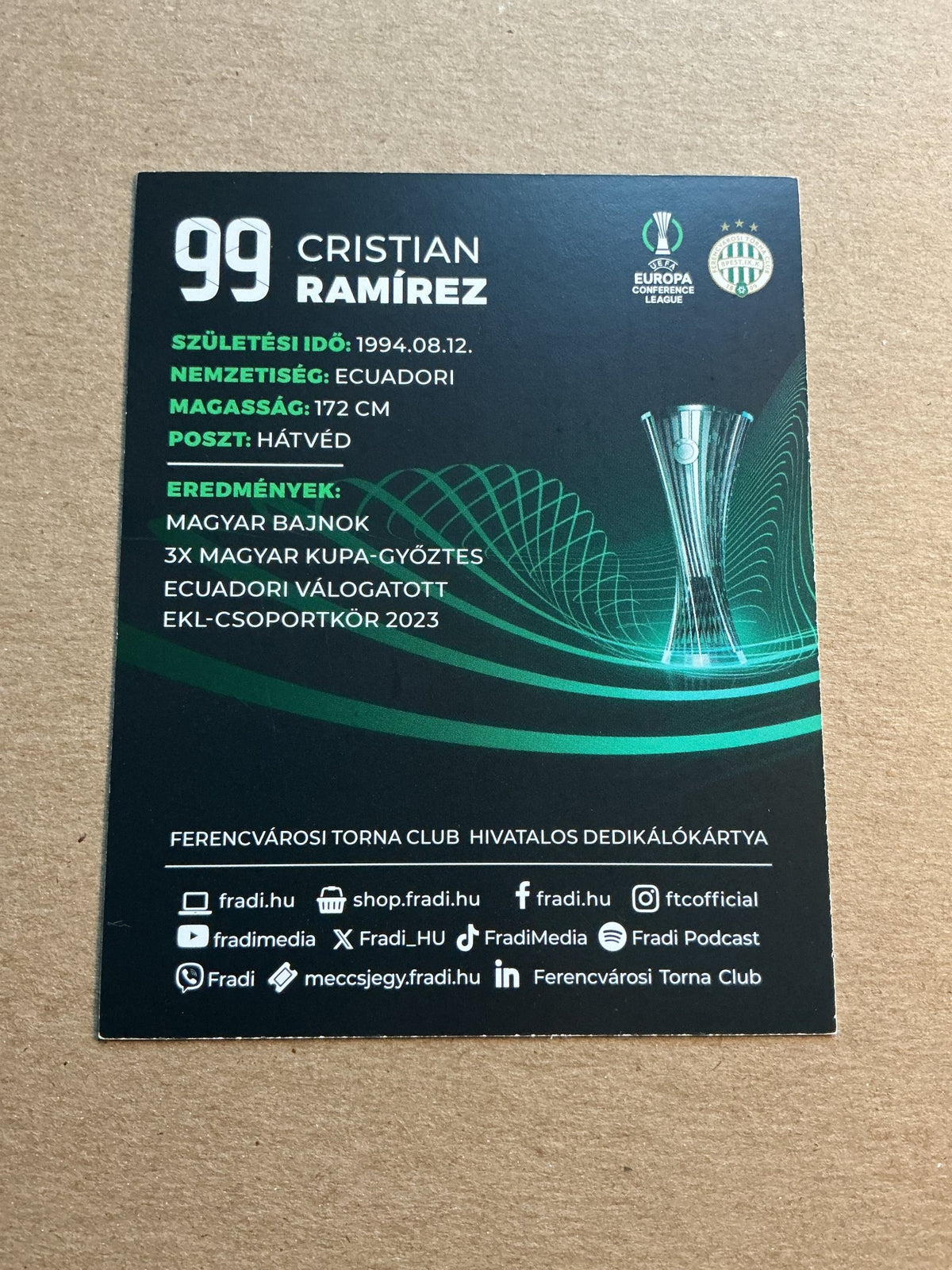 Cristian Ramirez, Ecuador 🇪🇨 Ferencváros TC 2023/24 hand signed - Autographs-World