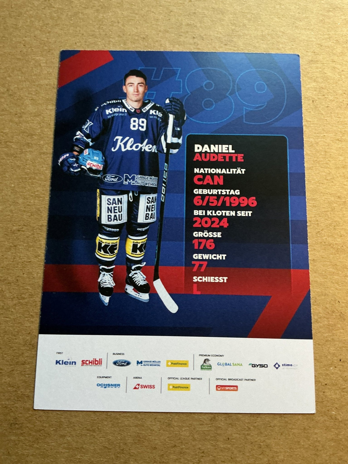 Daniel Audette, Canada 🇨🇦 EHC Kloten 2024/25 hand signed - Autographs-World