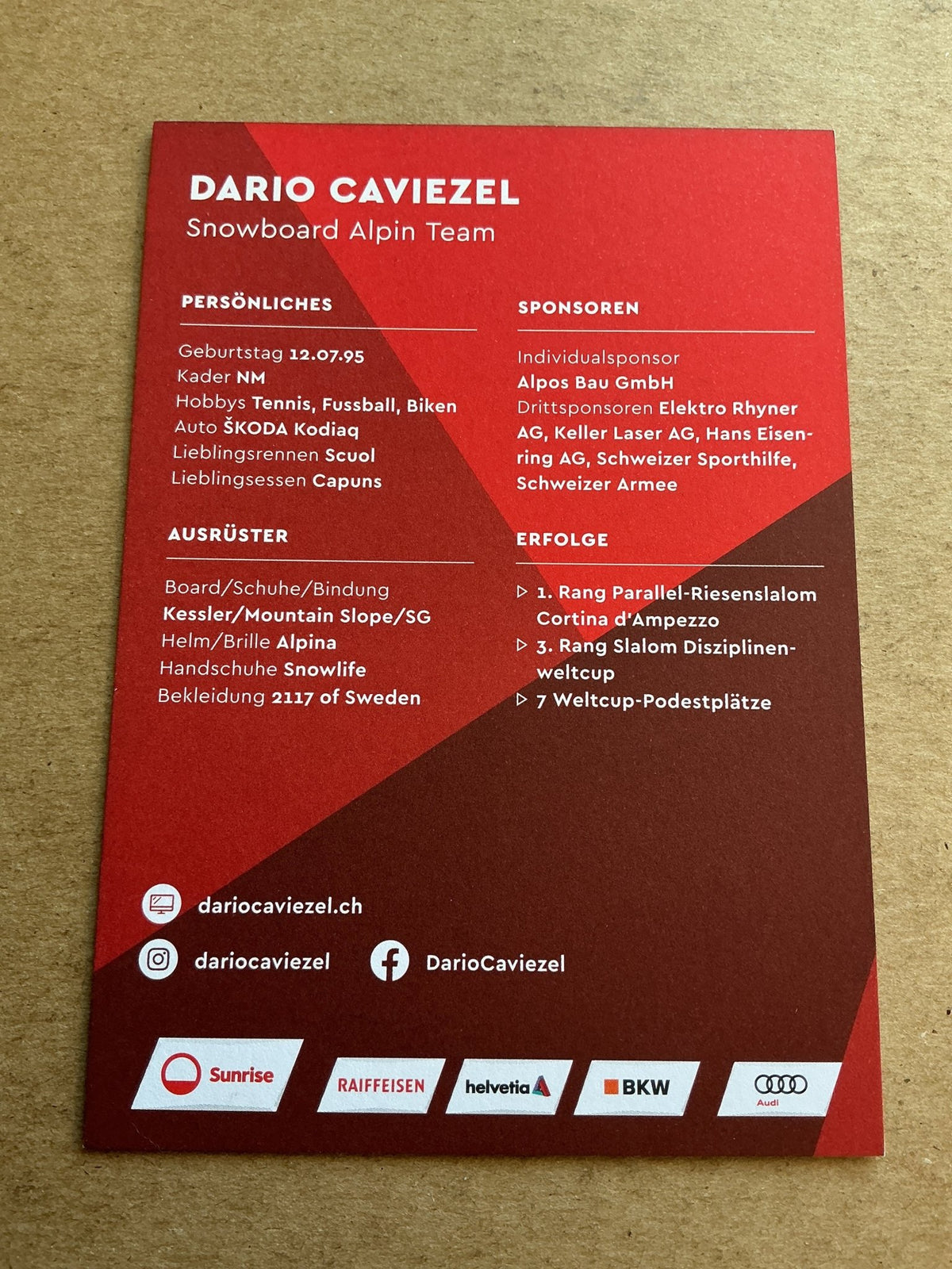 Dario Caviezel, Switzerland 🇨🇭Snowboard Winter 2023/24 hand signed - Autographs-World