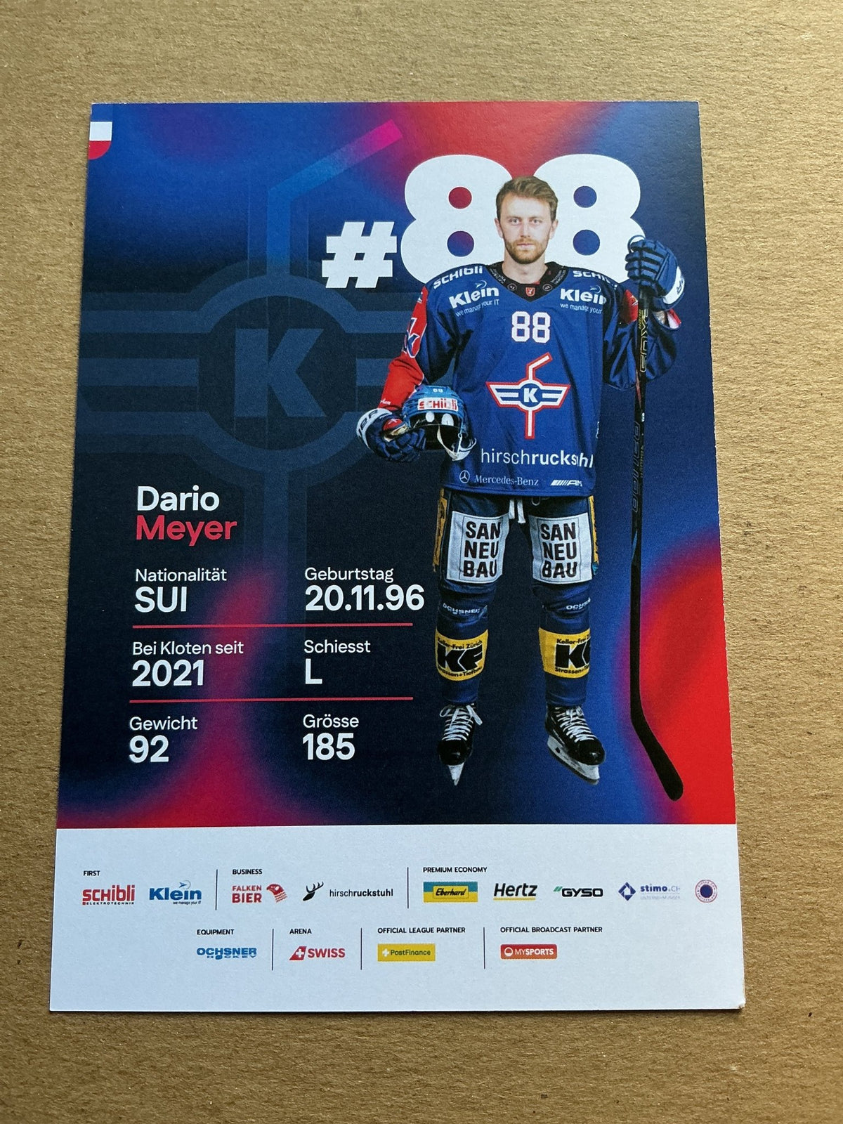 Dario Meyer, Switzerland 🇨🇠EHC Kloten 2025/26 hand signed - Autographs-World