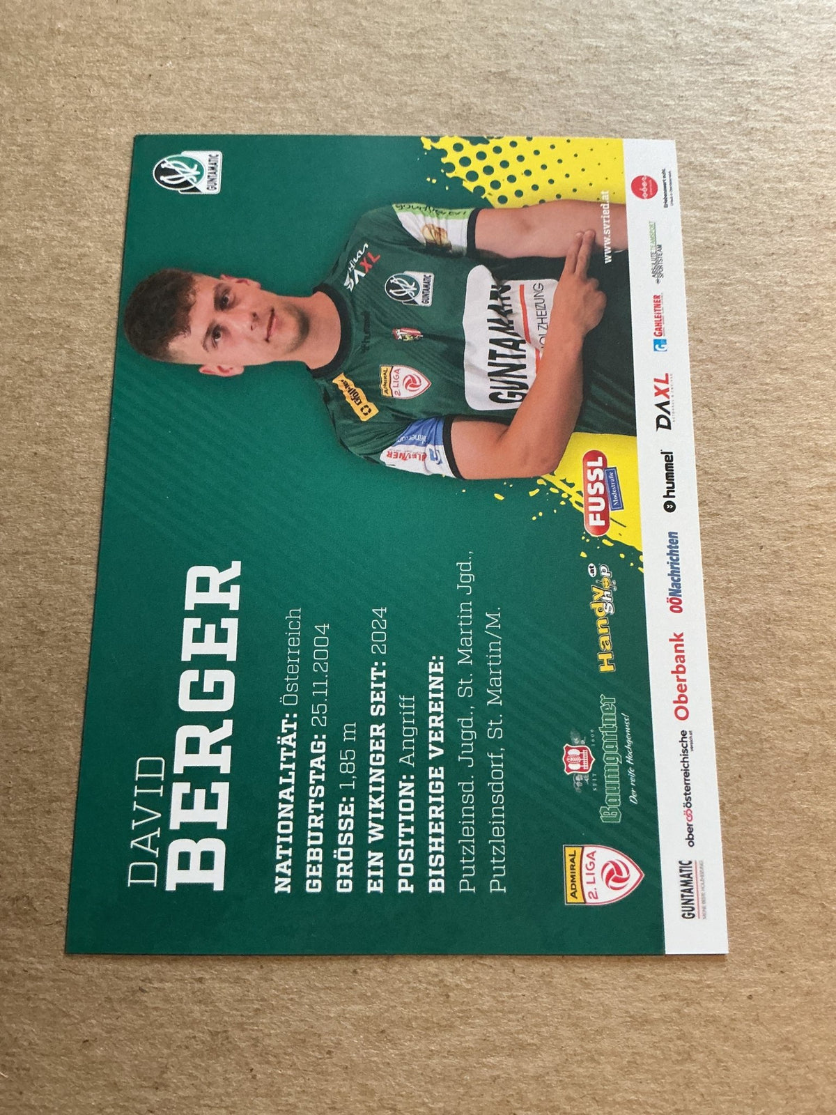 David Berger, Austria 🇦🇹 SV Ried 2024/25 hand signed - Autographs-World