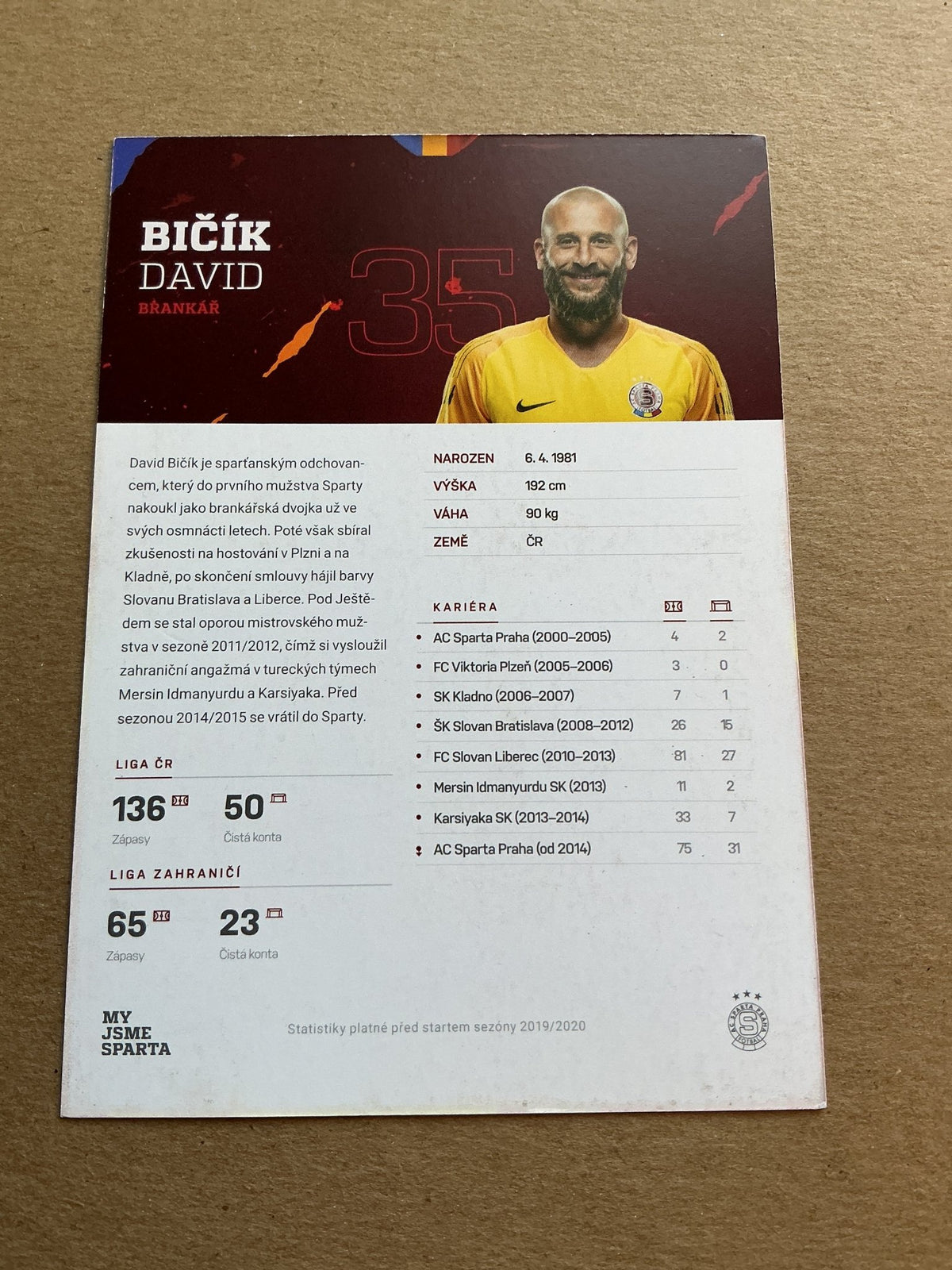 David Bičík, Czech Republic 🇨🇿 AC Sparta Prague 2019/20 hand signed - Autographs-World
