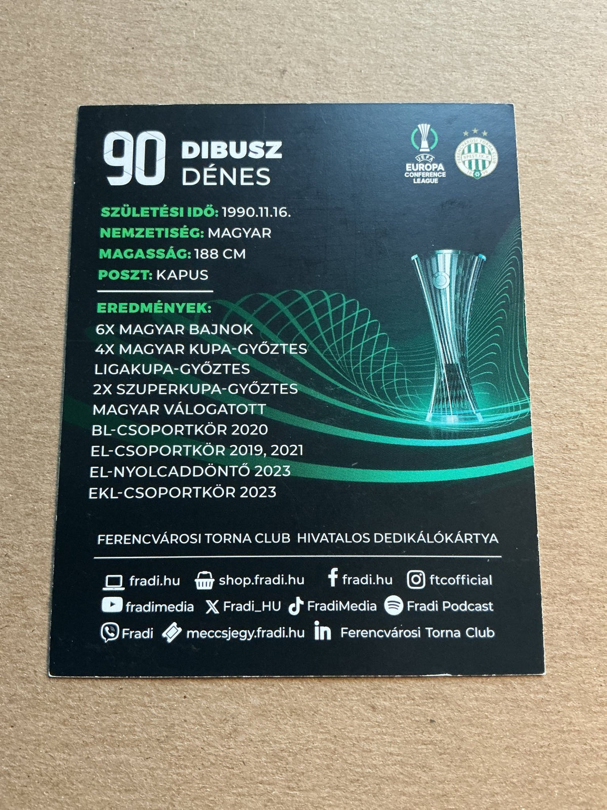 Dénes Dibusz, Hungary 🇭🇺 Ferencváros TC 2023/24 hand signed - Autographs-World